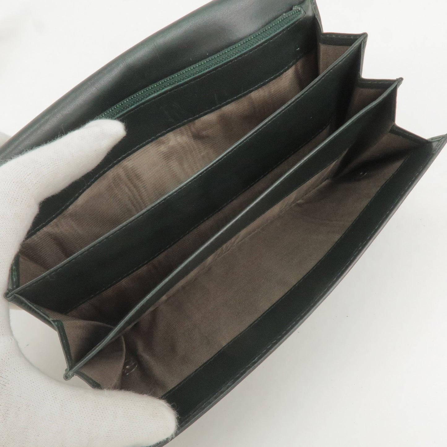 PRADA Logo Leather Bi Fold Long Wallet With Flap Dark Green