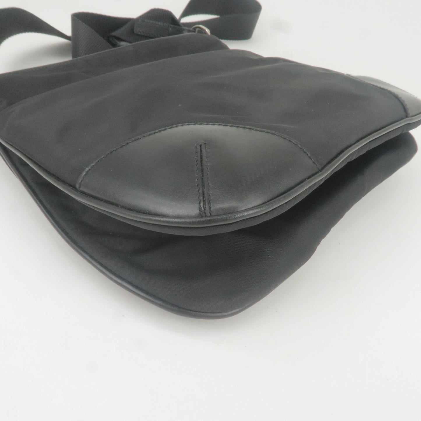 PRADA Logo Nylon Leather Shoulder Bag Purse NERO Black BT0332
