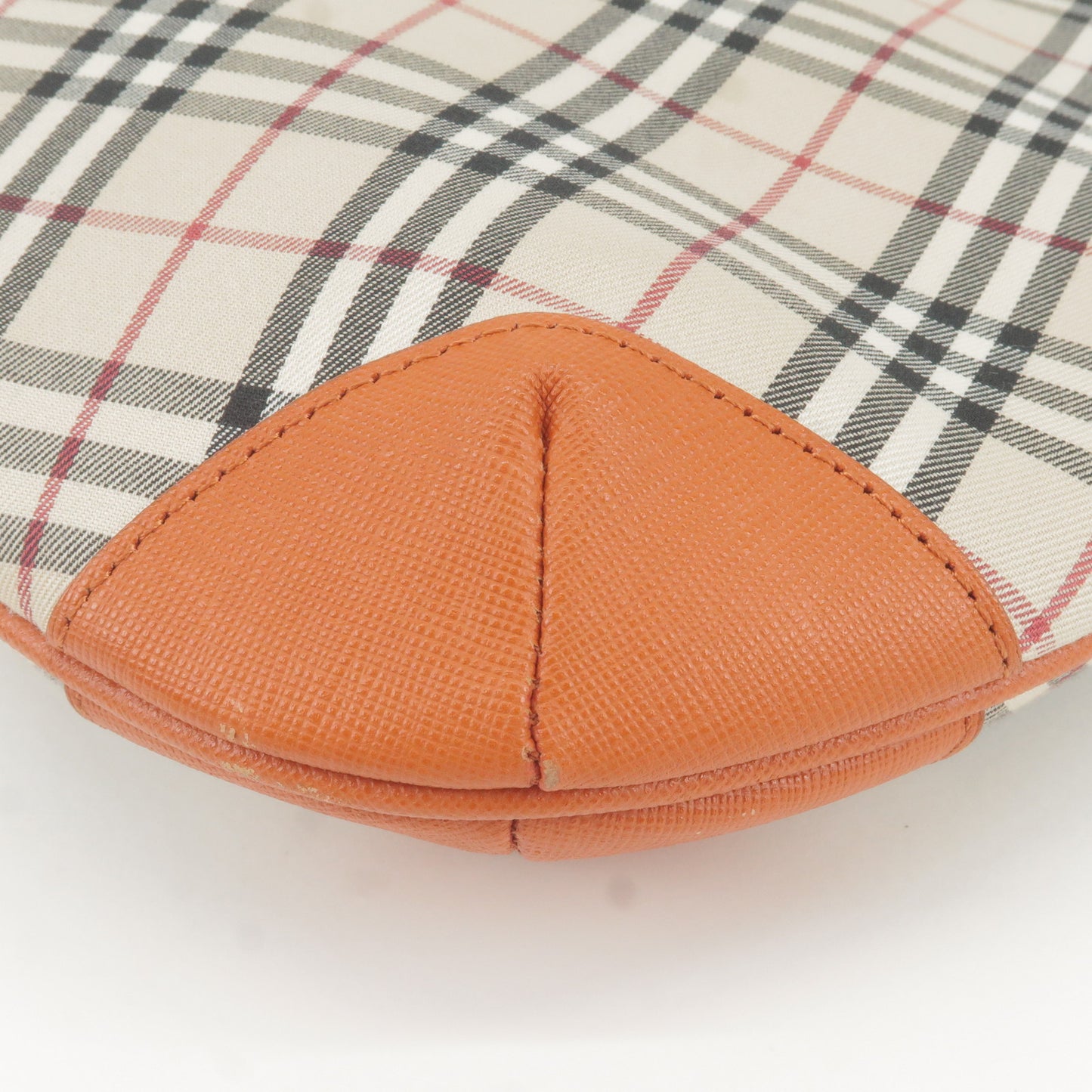 BURBERRY Nova Plaid Canvas Leather Shoulder Bag Beige Orange