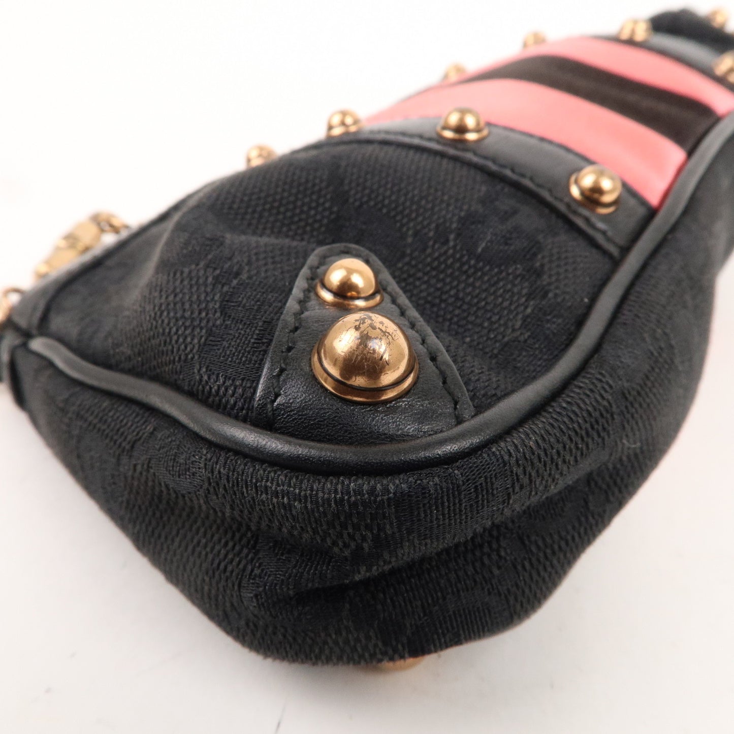 GUCCI Sherry Bamboo GG Canvas Leather Chain Bag Black 129423