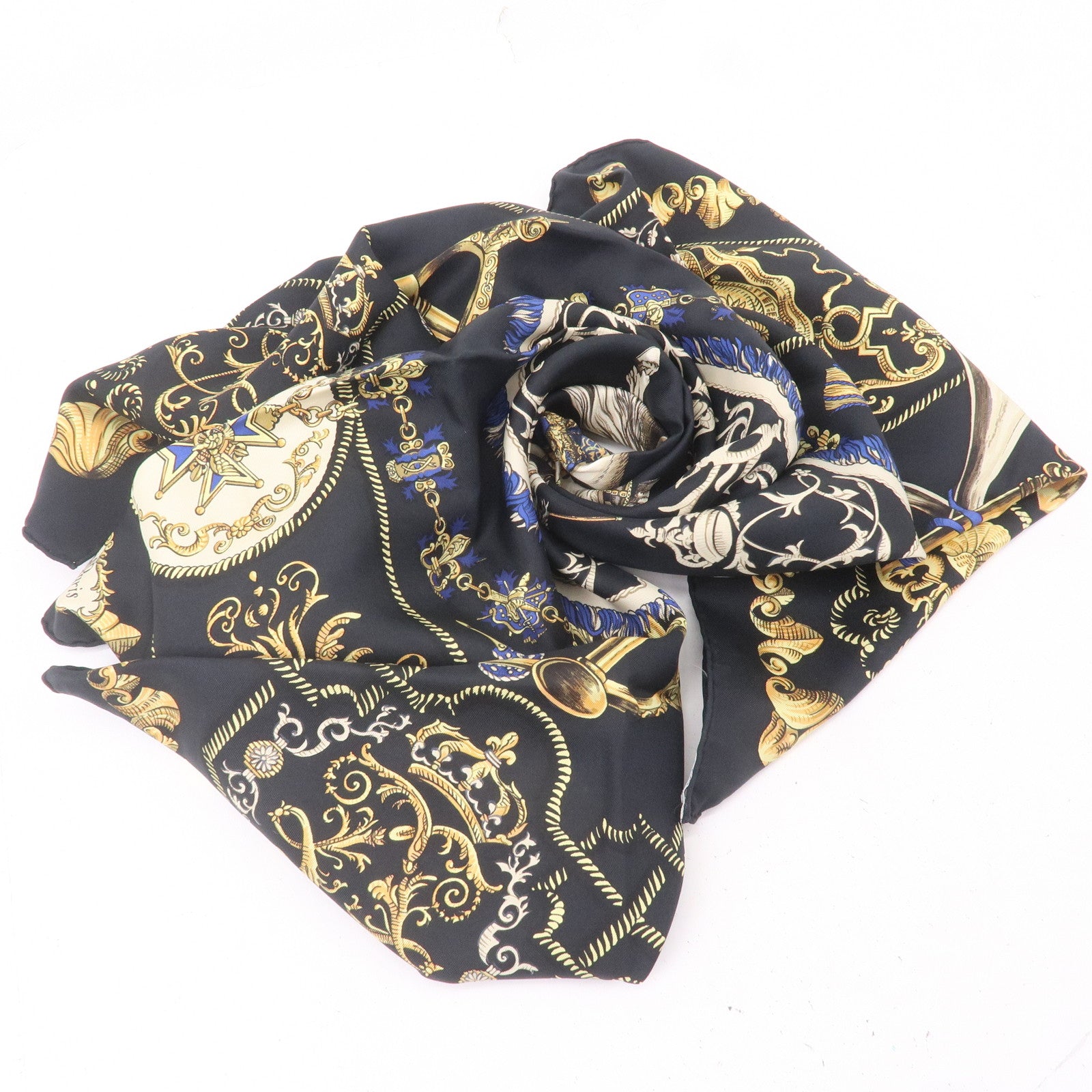 HERMES-Scarf-Silk-100%-Carre-90-LVDOVICVS-MAGNVS-Black – dct