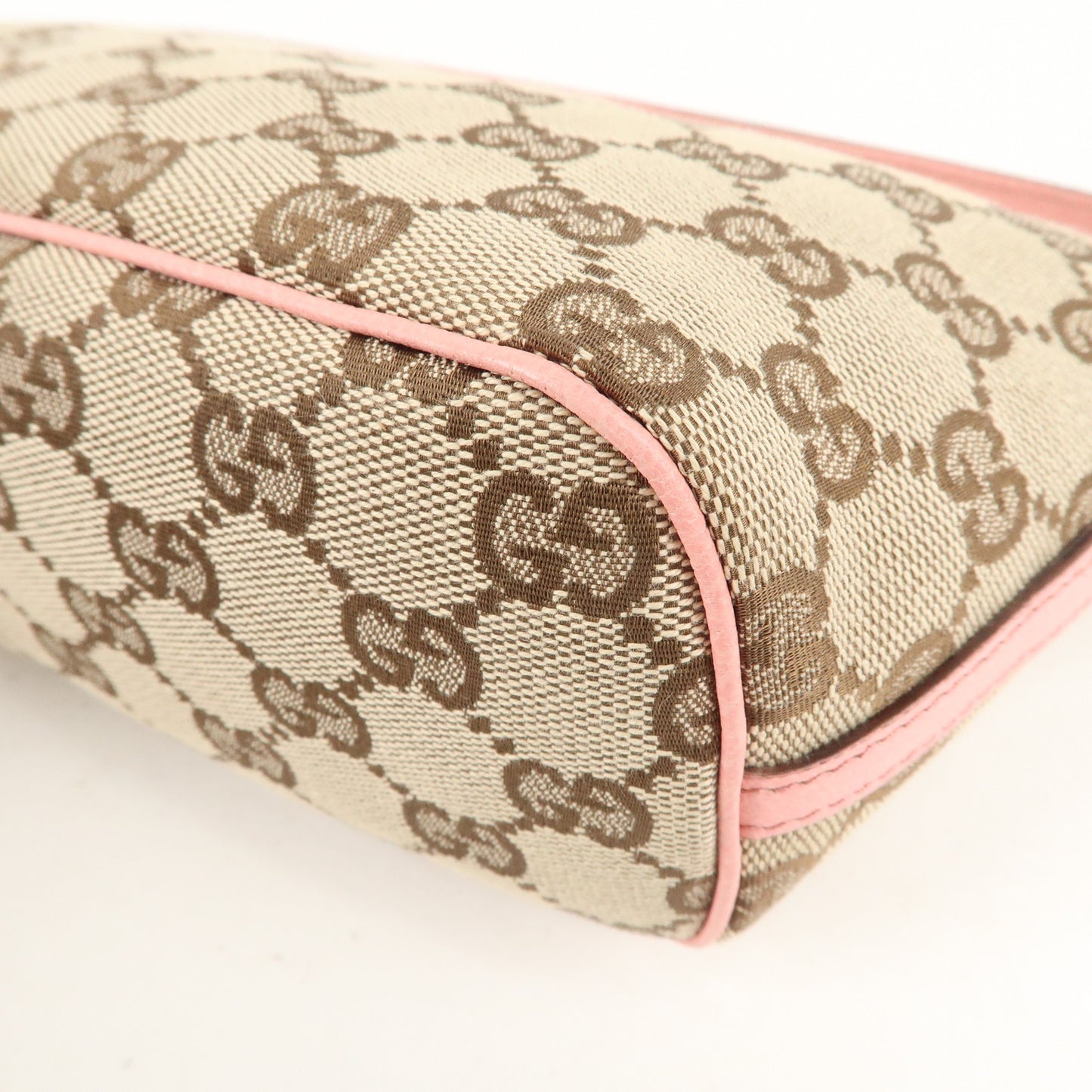 GUCCI Boat Bag GG Canvas Leather Hand Bag Pouch Beige Pink 07198