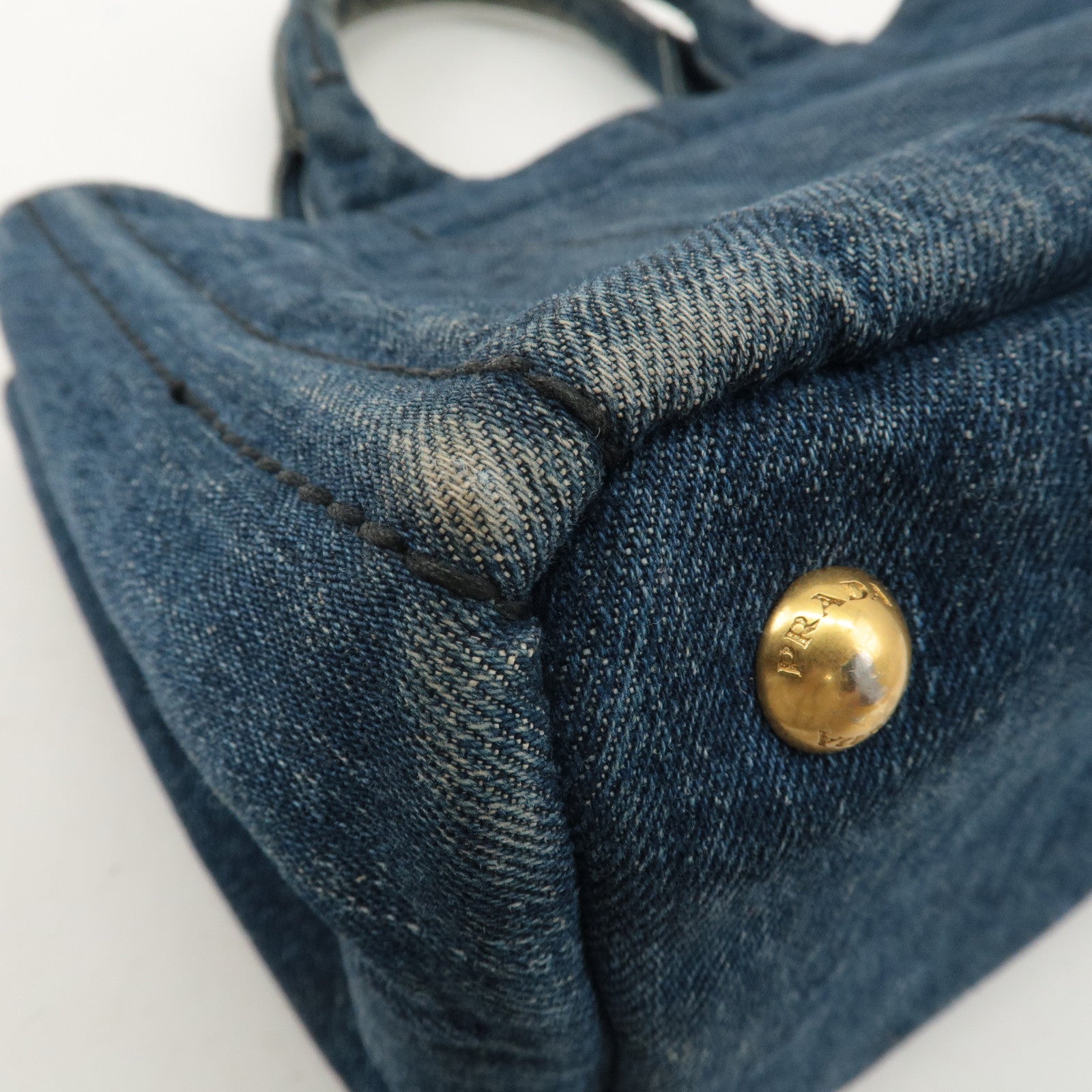 PRADA Logo Canapa Mini Denim Hand Bag Tote Bag Blue BN2439