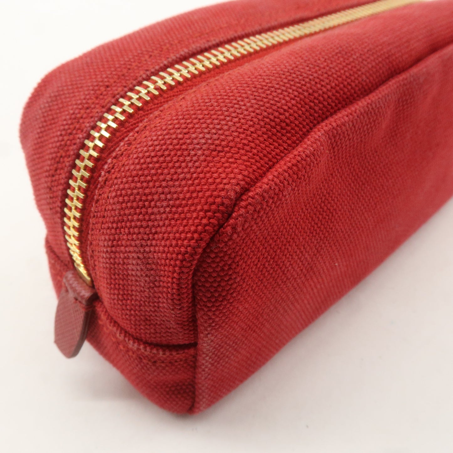 PRADA Logo Canvas Leather Pouch Cosmetic Pouch Red