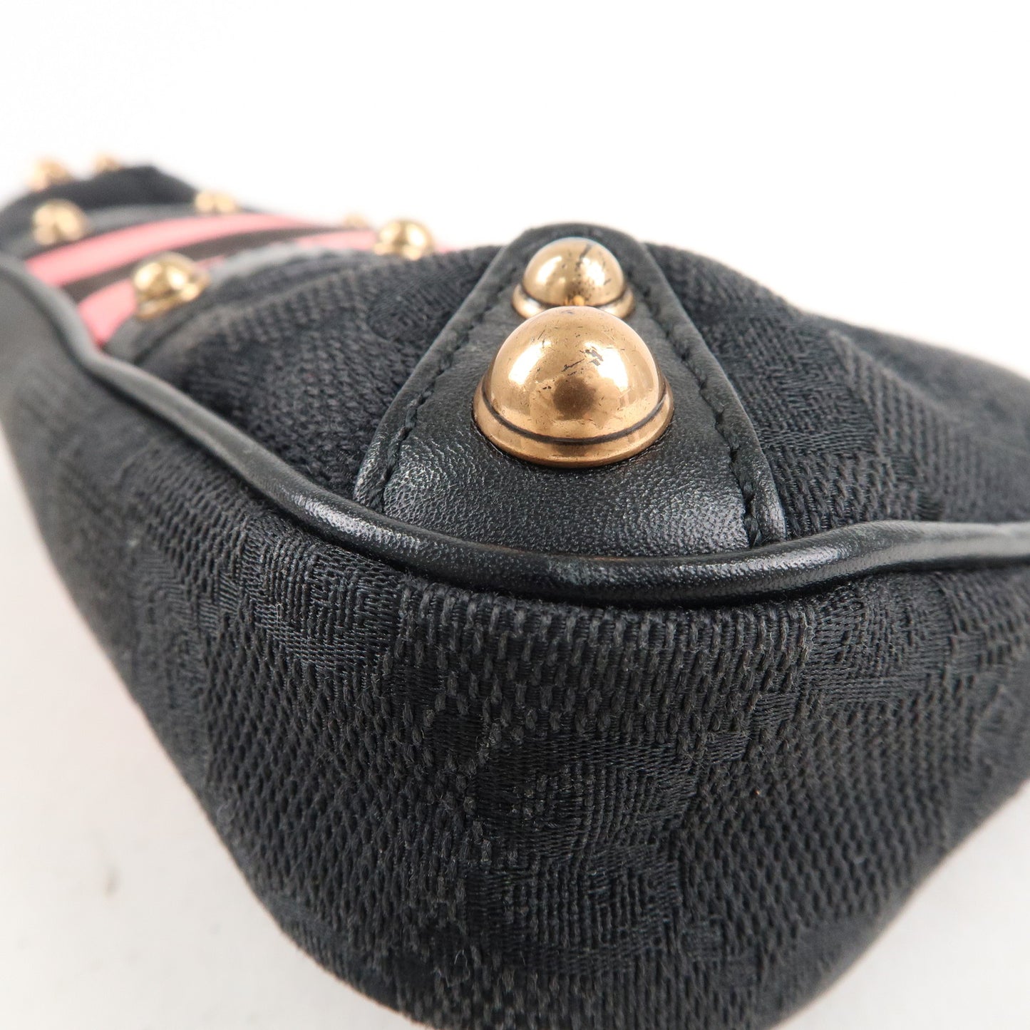 GUCCI Sherry Bamboo Canvas Leather Chain Pouch Black 129423