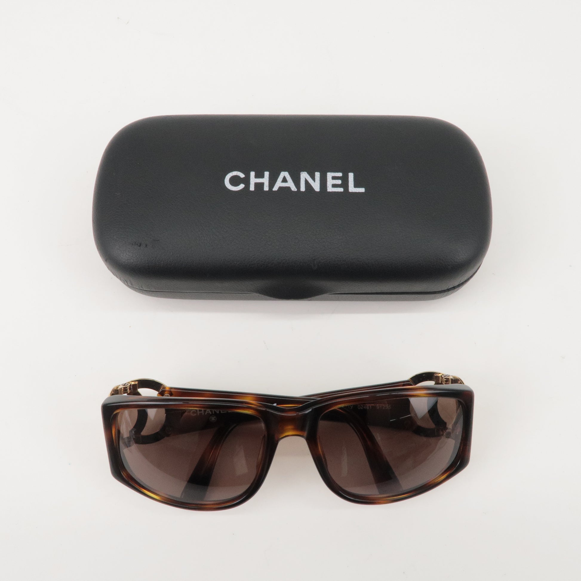 CHANEL-Coco-Mark-Plastic-Metal-Tortoise-shell-Tone-Sunglasses