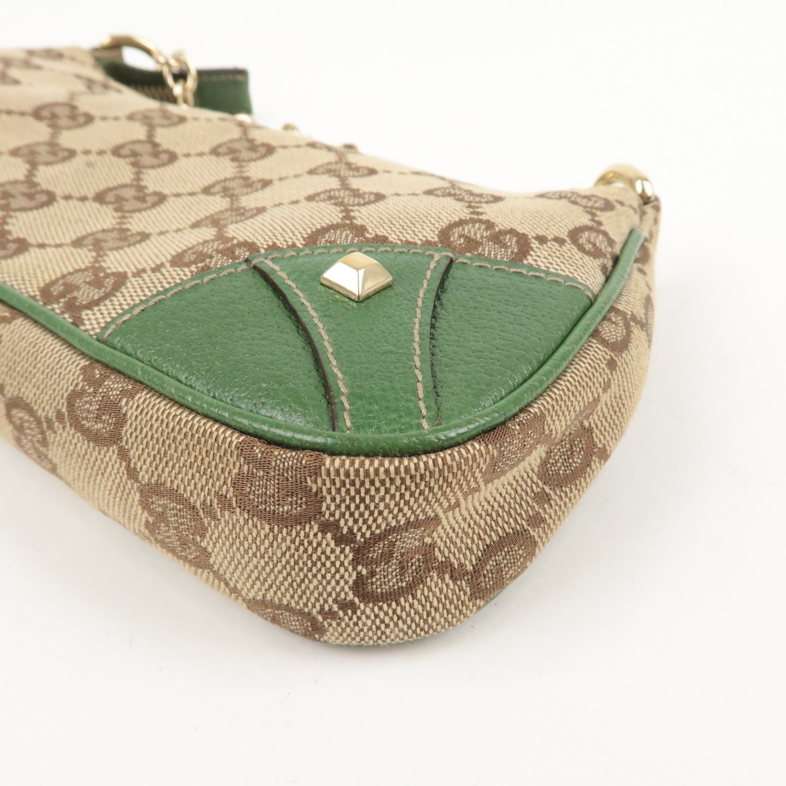 GUCCI-GG-Canvas-Leather-Chain-Shoulder-Bag-Beige-Green-120940 