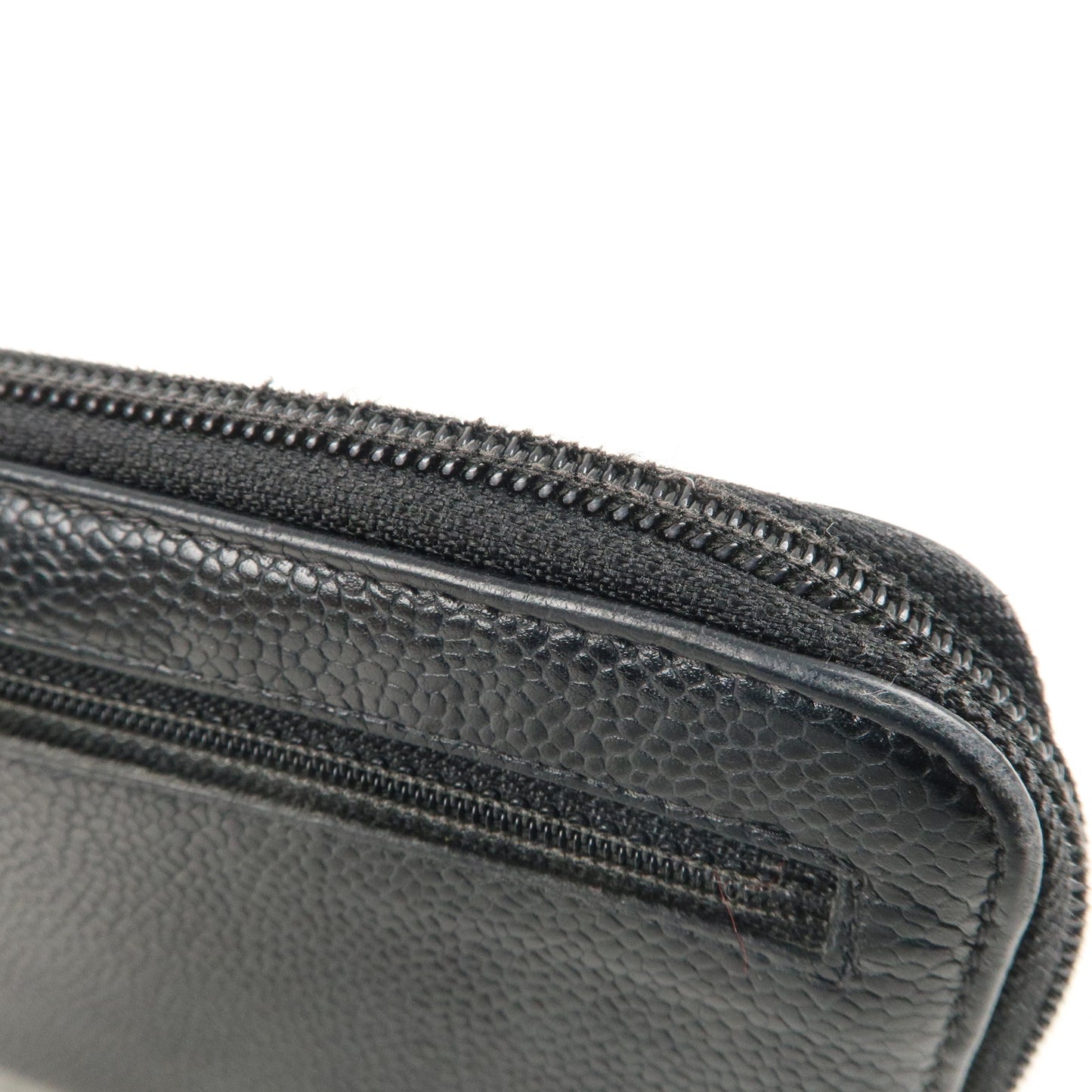 CHANEL Caviar Skin Round Zippy Long Wallet Black A13228