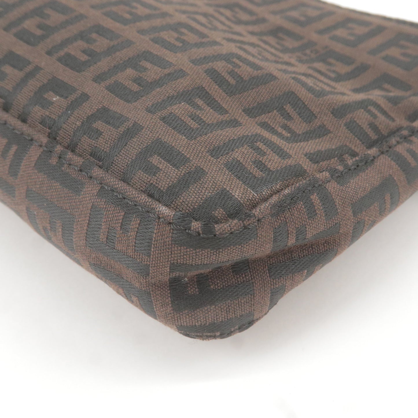 FENDI Zucchino Canvas Leather Shoulder Bag Brown 8BR042