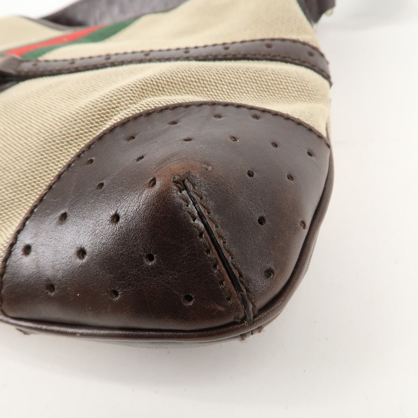 GUCCI Sherry Interlocking G Canvas Leather Bag Beige 114877