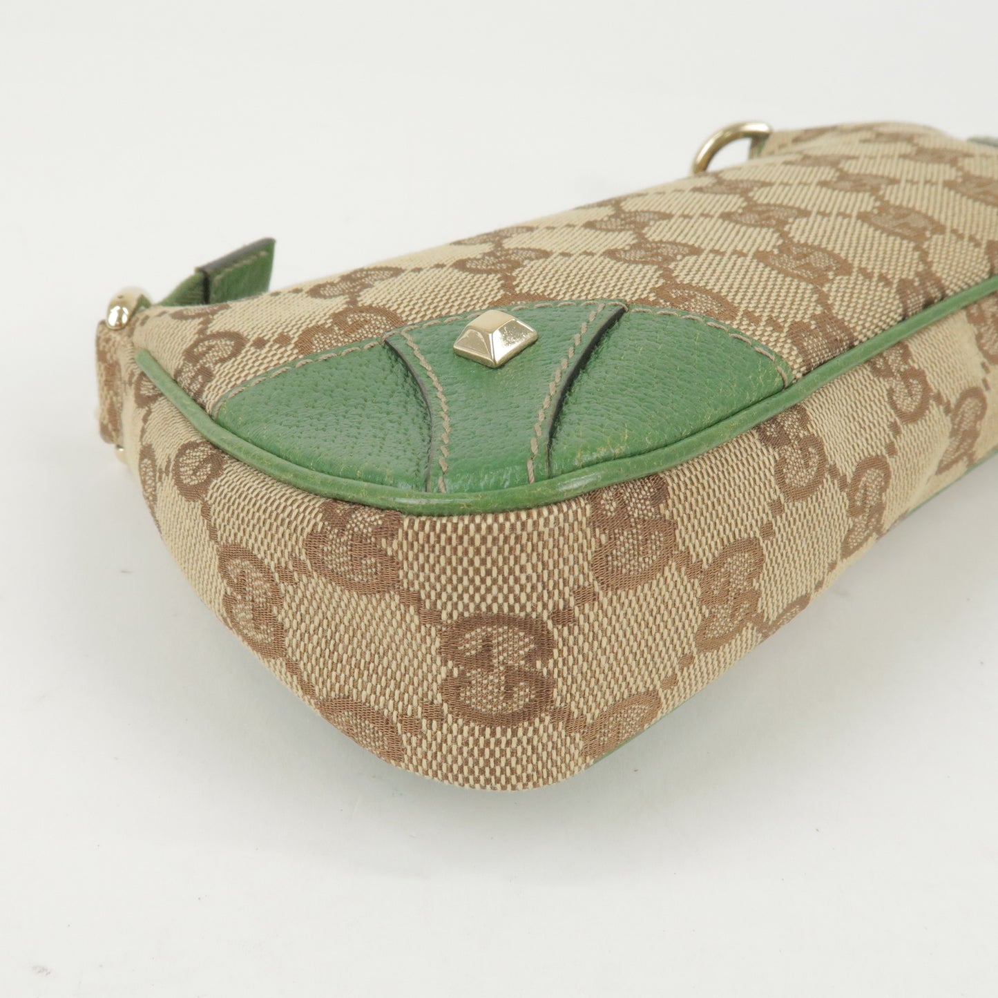 GUCCI GG Canvas Leather Studs Chain Shoulder Bag Green 120940