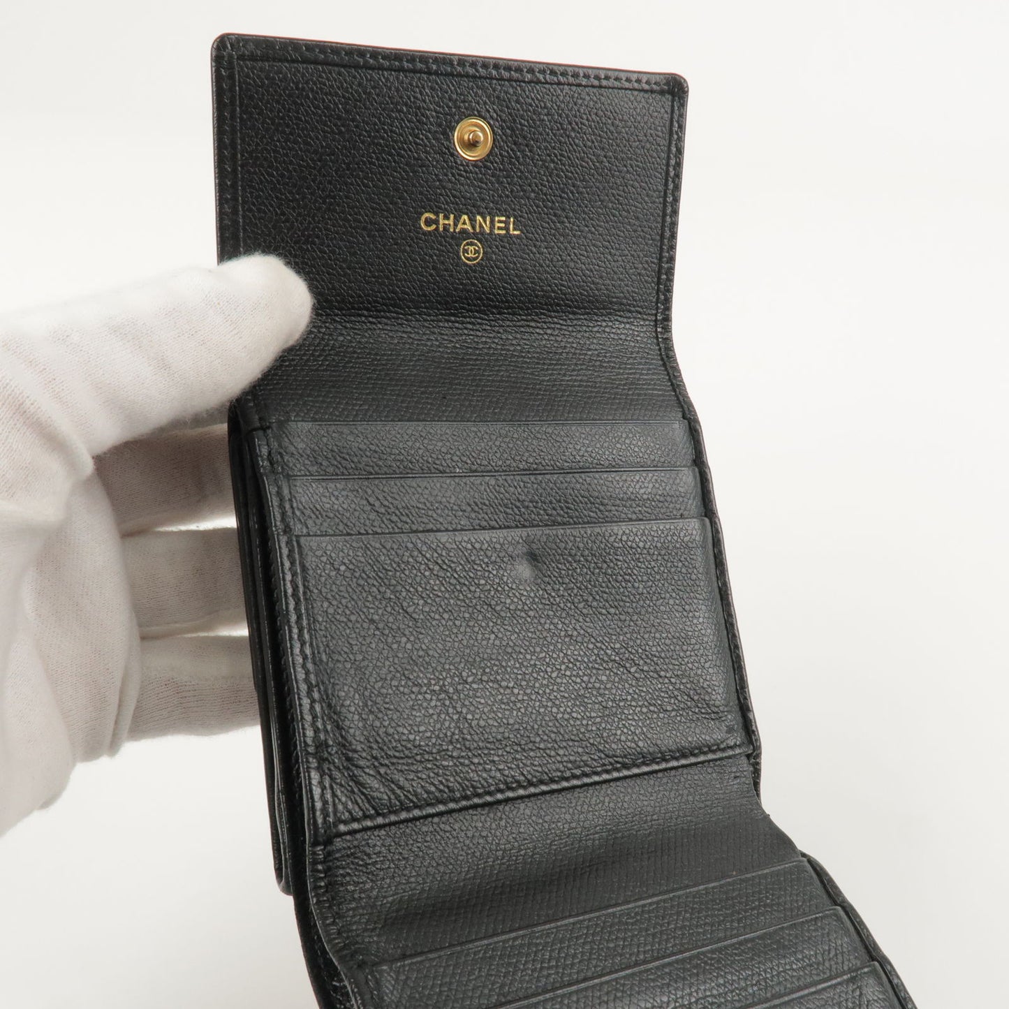CHANEL COCO Button Caviar Skin Double Hook Wallet Black A20902