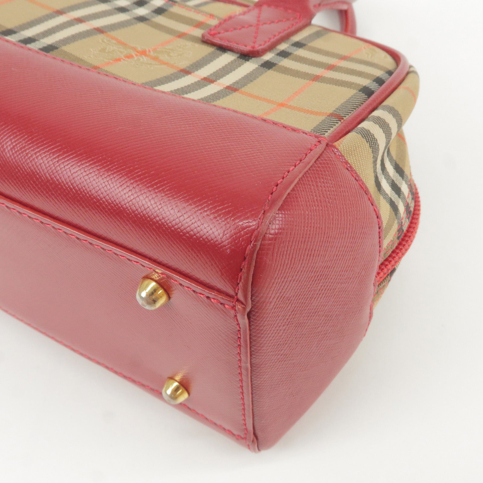 BURBERRY-Nova-Plaid-Canvas-Leather-Hand-Bag-Beige-Red – dct
