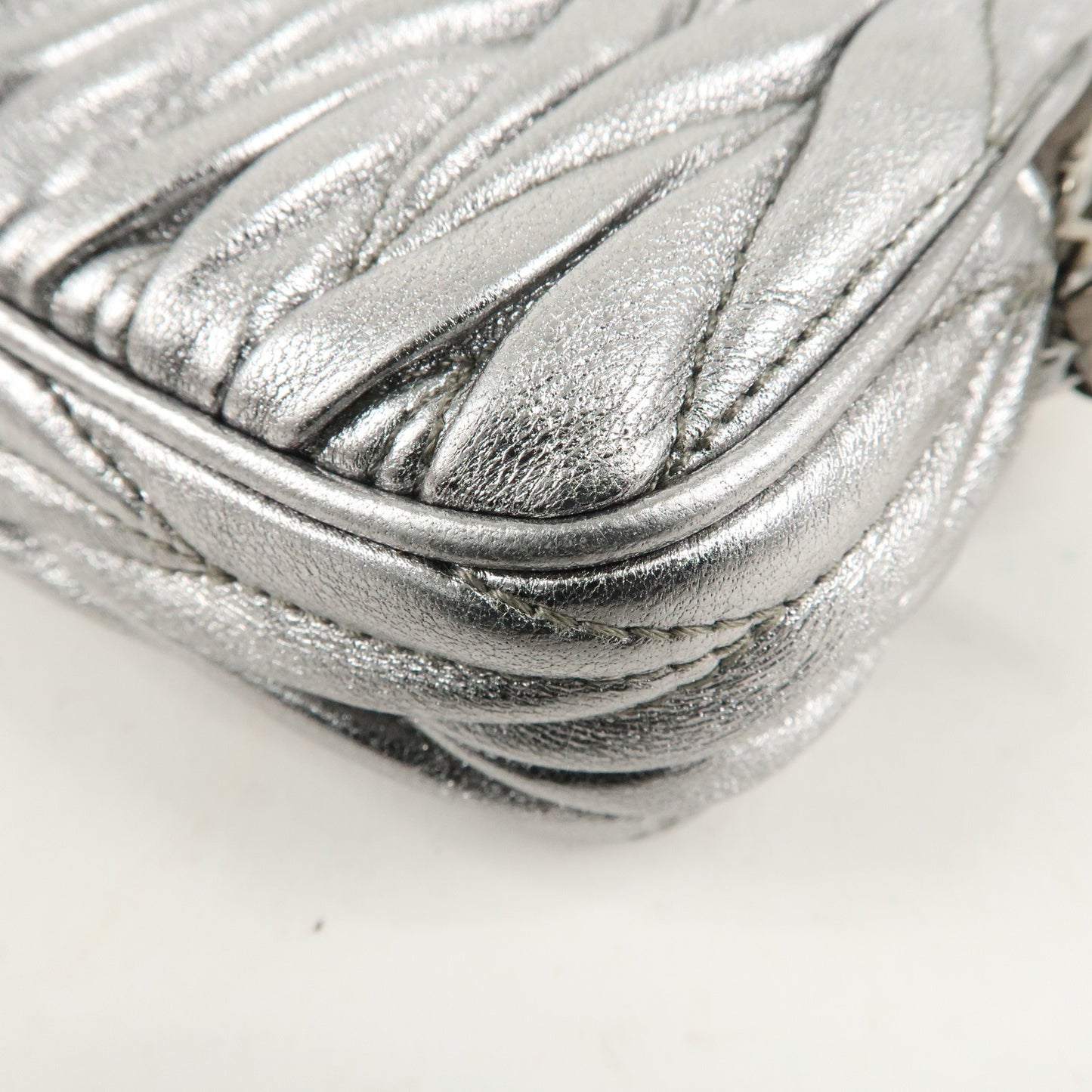 Miu Miu Matelasse Leather Mini Bag Accessory Small Pouch Silver