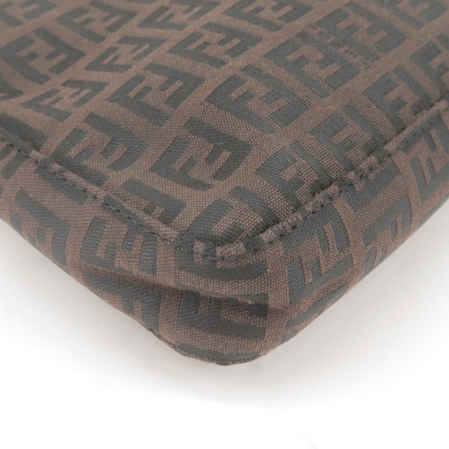 FENDI Zucchino Canvas Leather Shoulder Bag Brown 8BR042
