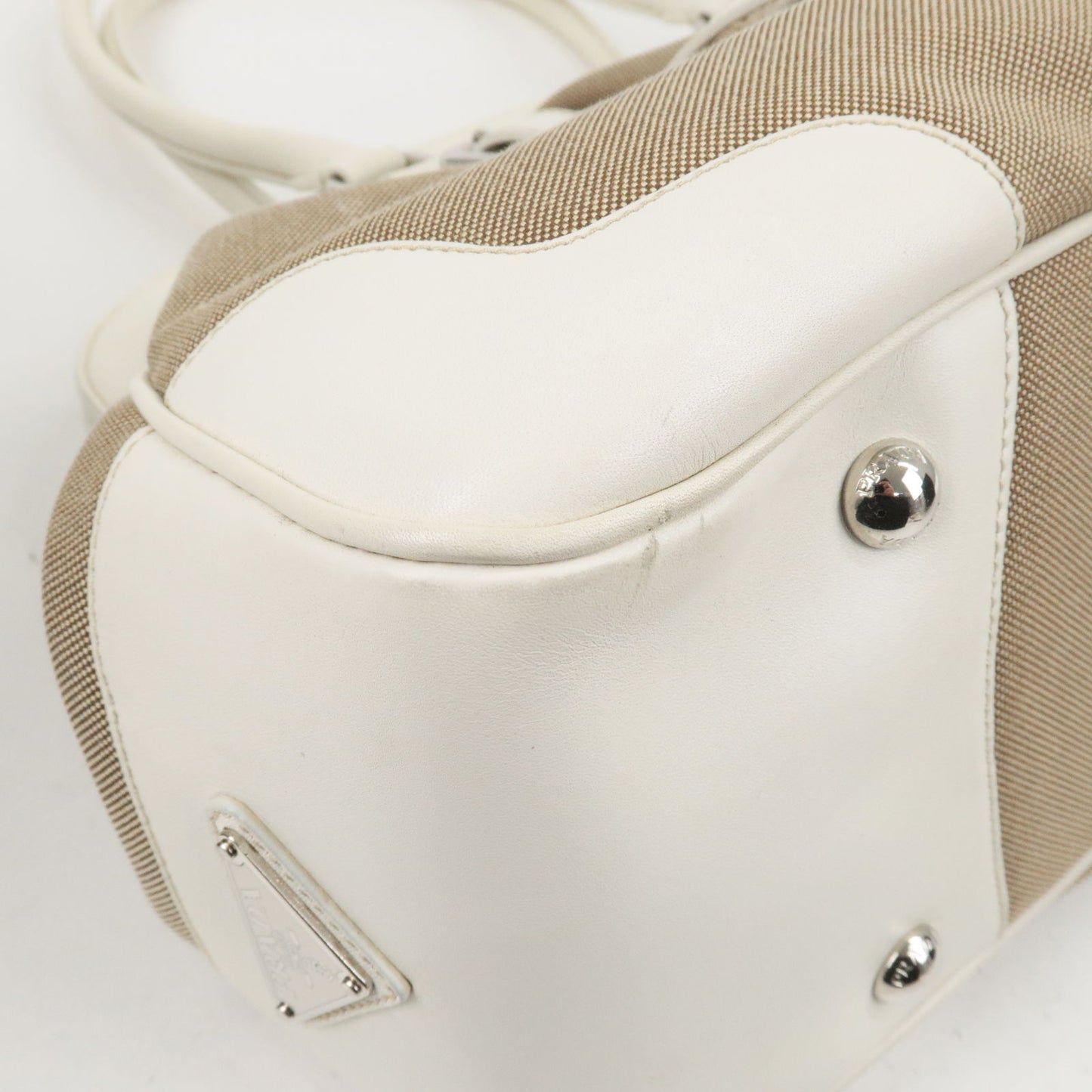 PRADA Logo Jacquard Leather Shoulder Bag Hand Bag Beige Ivory