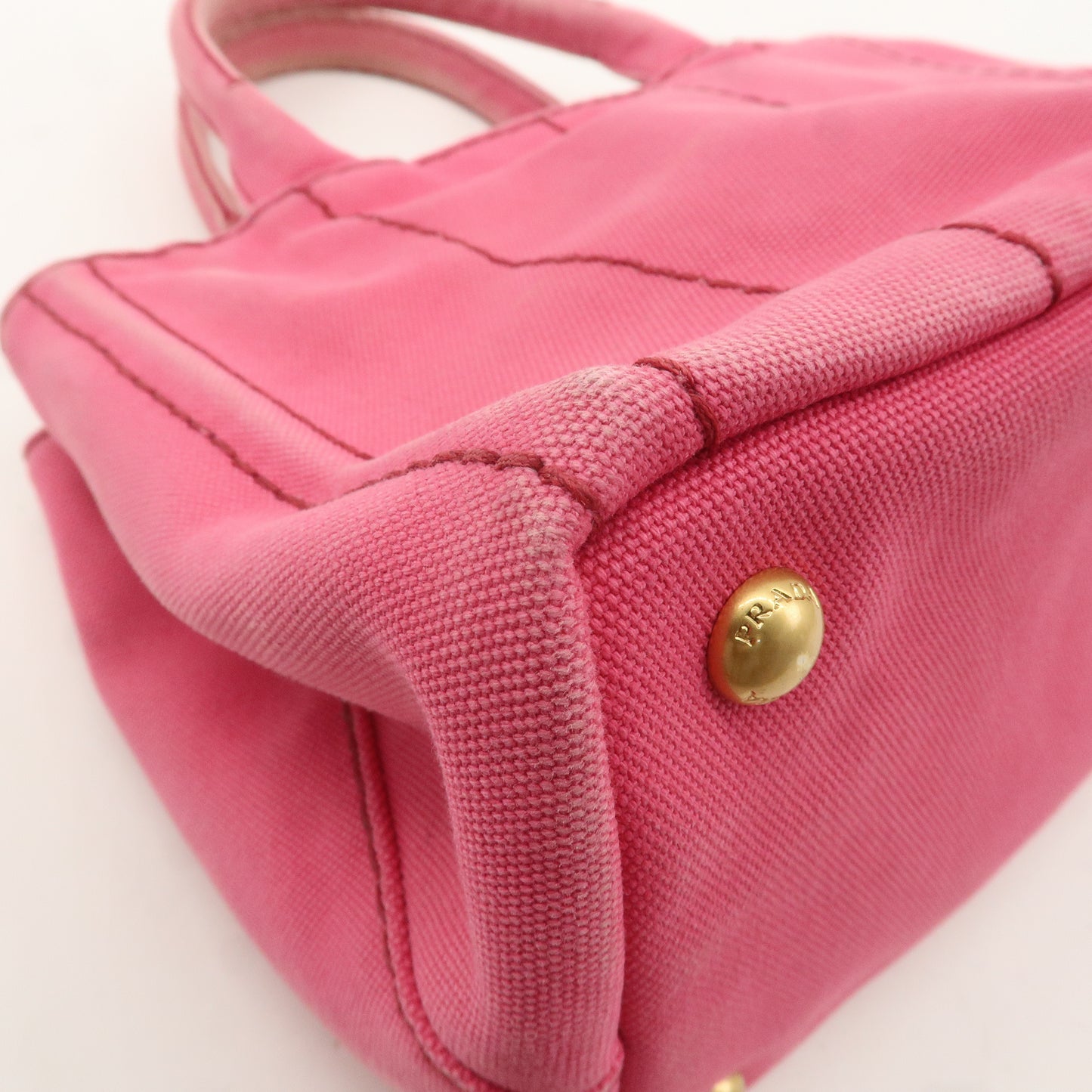 PRADA Logo Canapa Mini Canvas Tote Bag Hand Bag Pink 1BG439