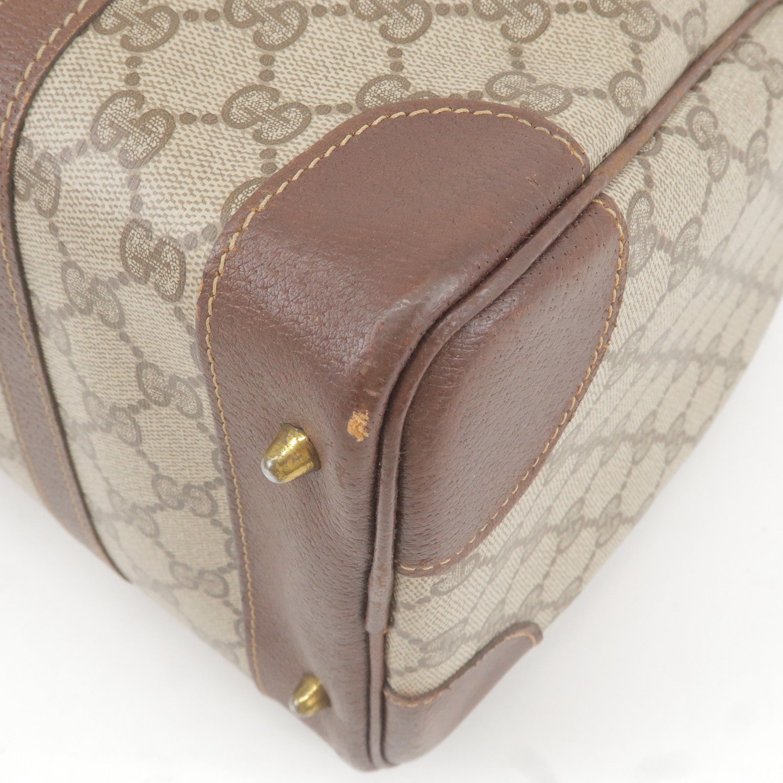 Vintage Gucci Ladies White Canvas and Brown Leather Designer Handbag or Purse