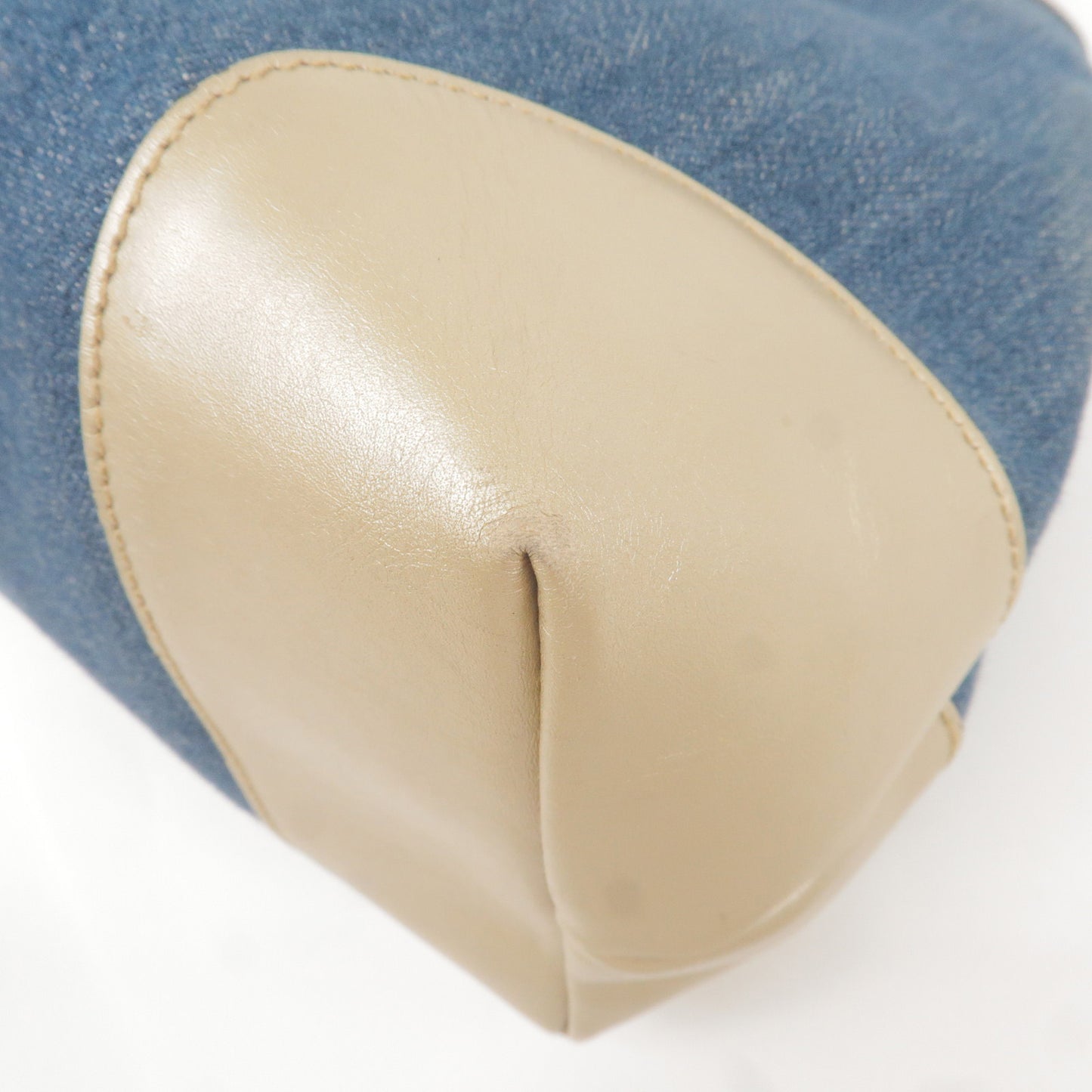 GUCCI Craft Denim Leather Tote Bag Blue Gold 348715