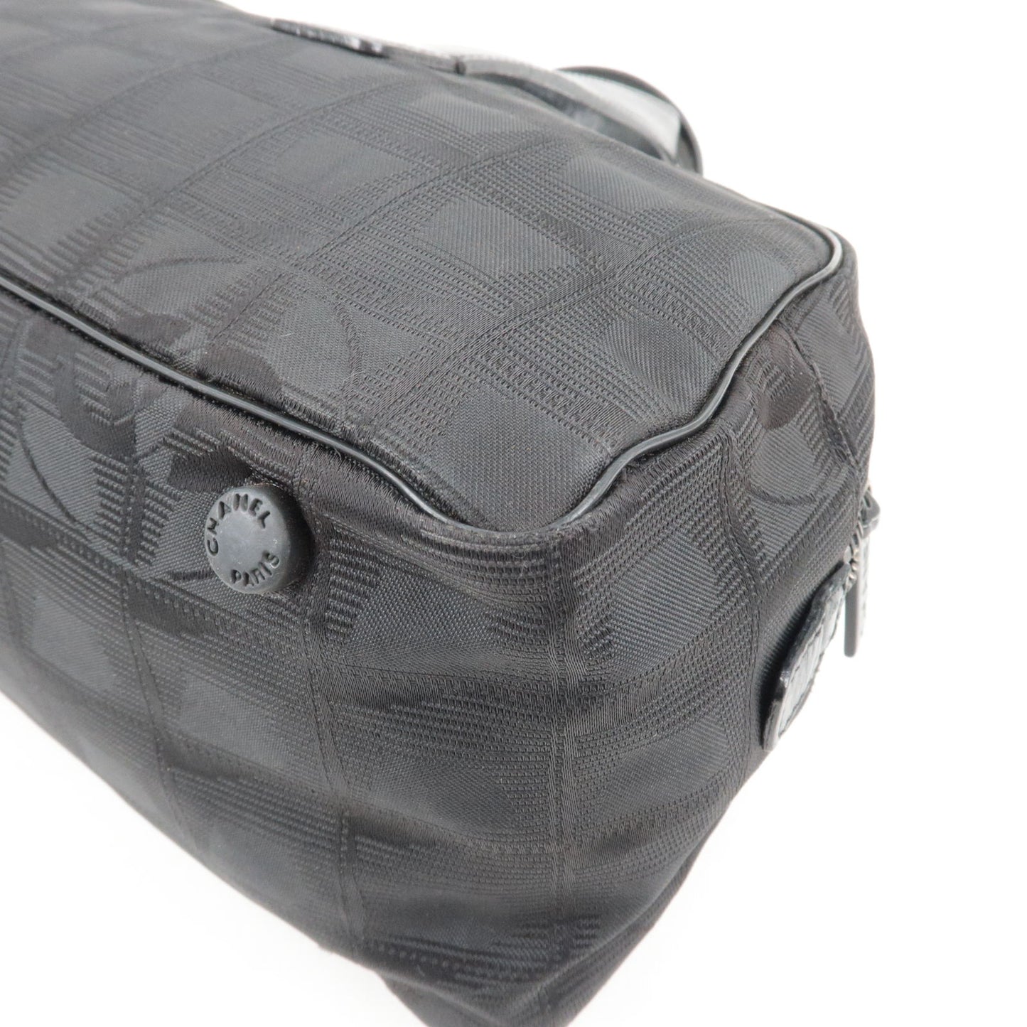 CHANEL Travel Line Nylon Jacquard Leather Boston Bag A15828