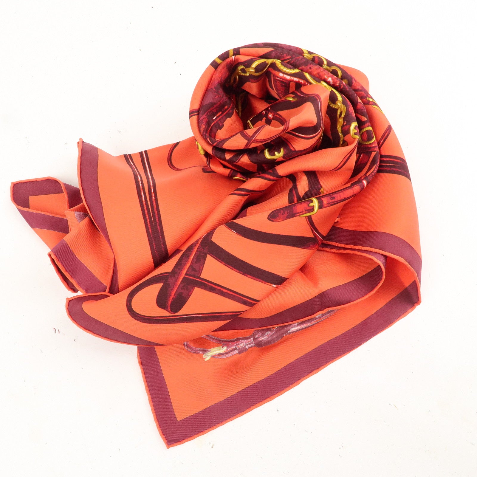HERMES silk long scarf - Attrape Tes Reves - orange - ribbons