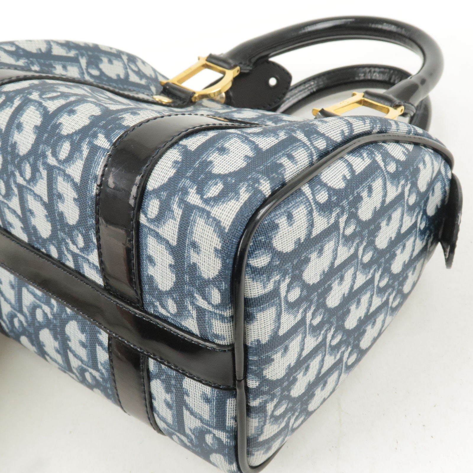 Christian-Dior-Trotter-PVC-Enamel-Boston-Hand-Bag-Navy – dct