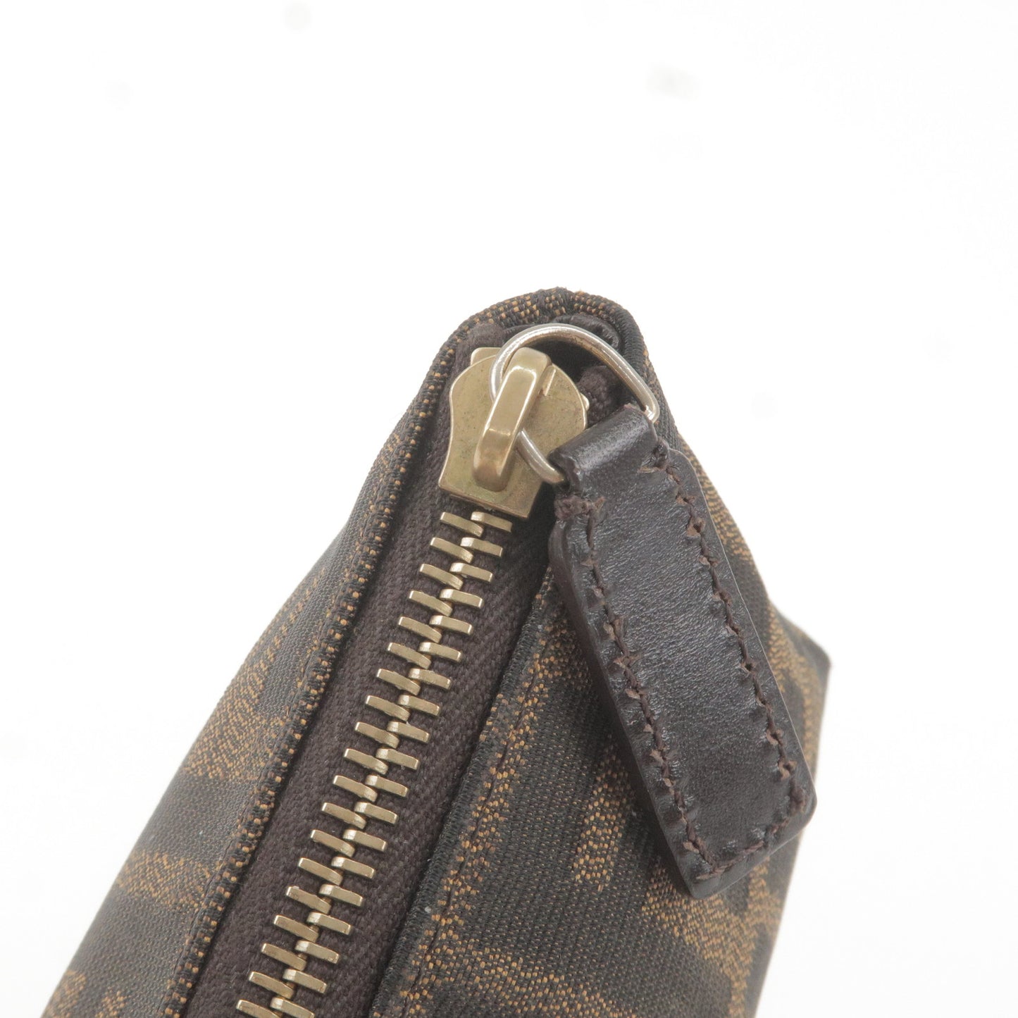 FENDI Zucca Canvas Leather Pouch Mini Bag Khaki Brown 7N0037