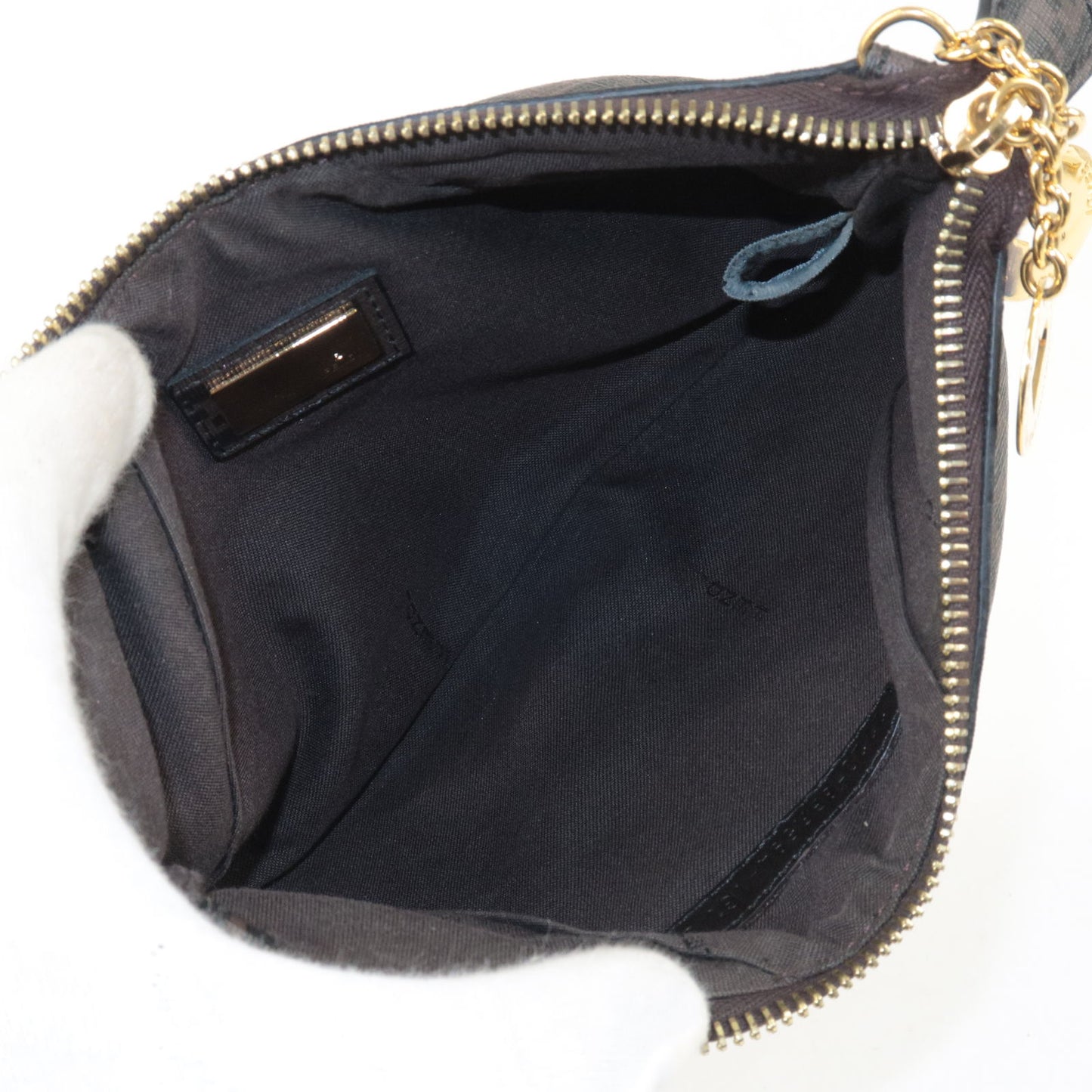 FENDI Zucchino PVC Chain Pouch Hand Bag Brown Black 8BR594