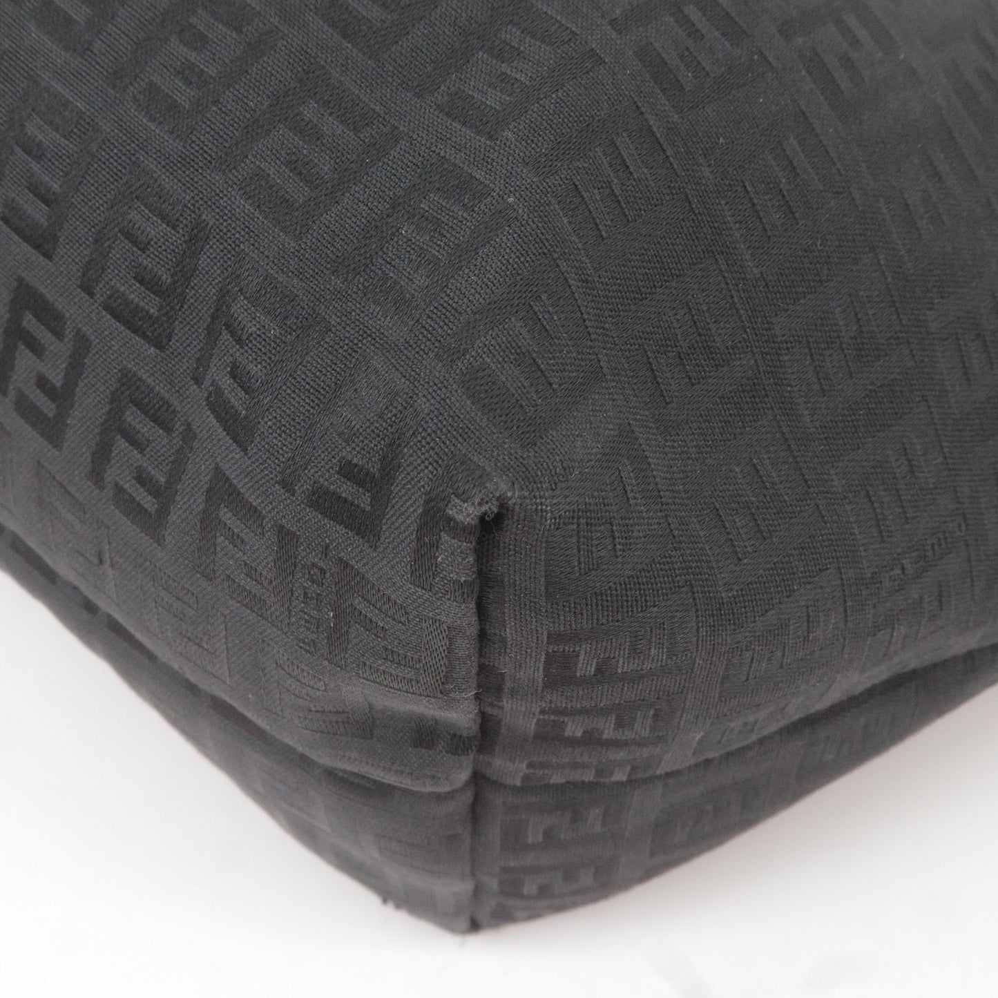 FENDI Zucchino Print Canvas Leather Tote Bag Black