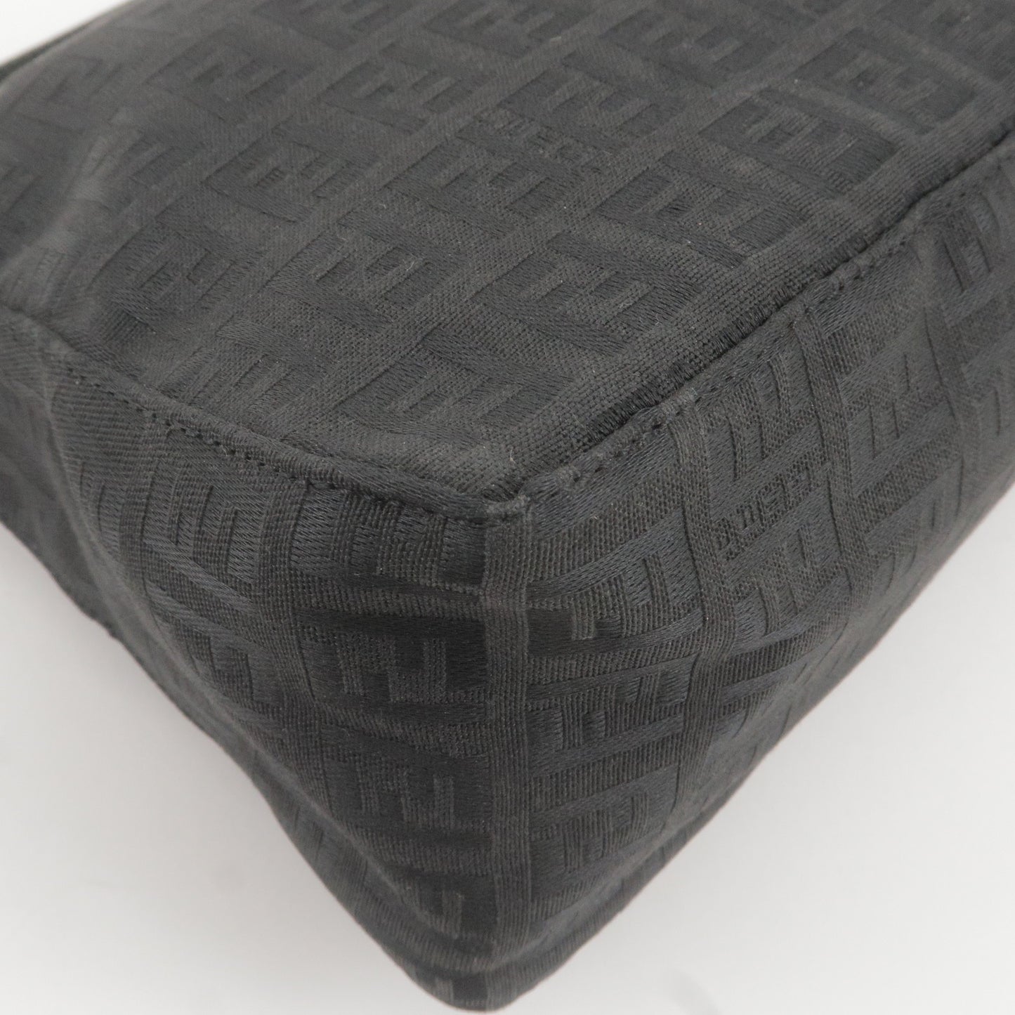 FENDI Zucchino Print Canvas Leather Hand Bag Black 8N0005