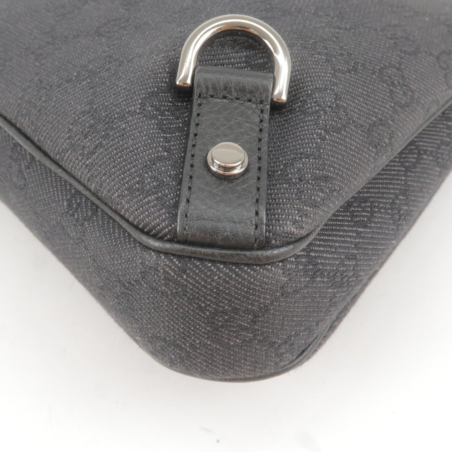 GUCCI Abbey GG Denim Leather Shoulder Bag Black 268637