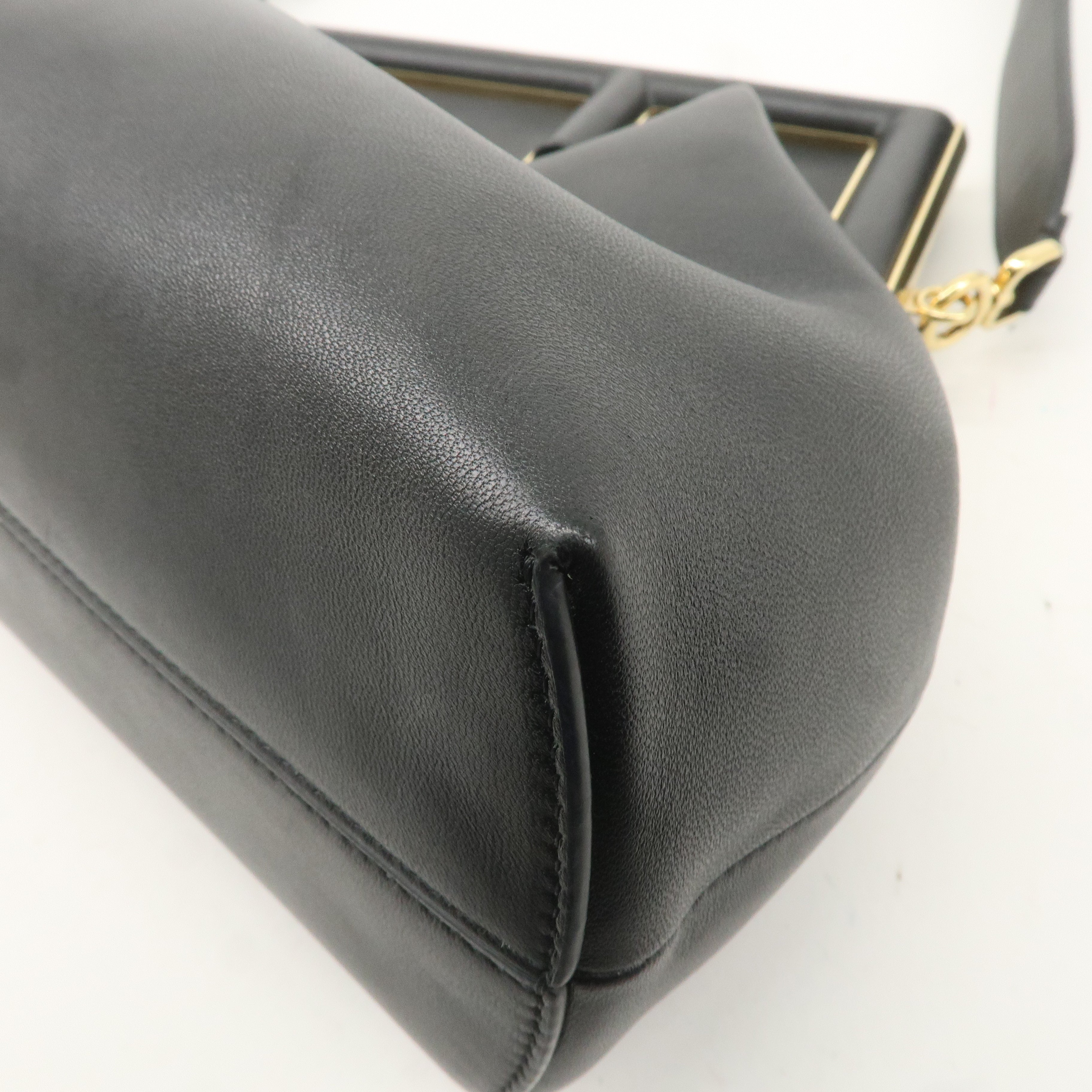 FENDI Leather First Medium 2Way Clutch Shoulder Bag Black 8BL127