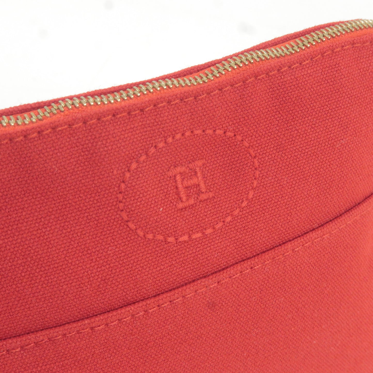 HERMES Canvas Leather Bolide Pouch PM Cosmetics Pouch Red