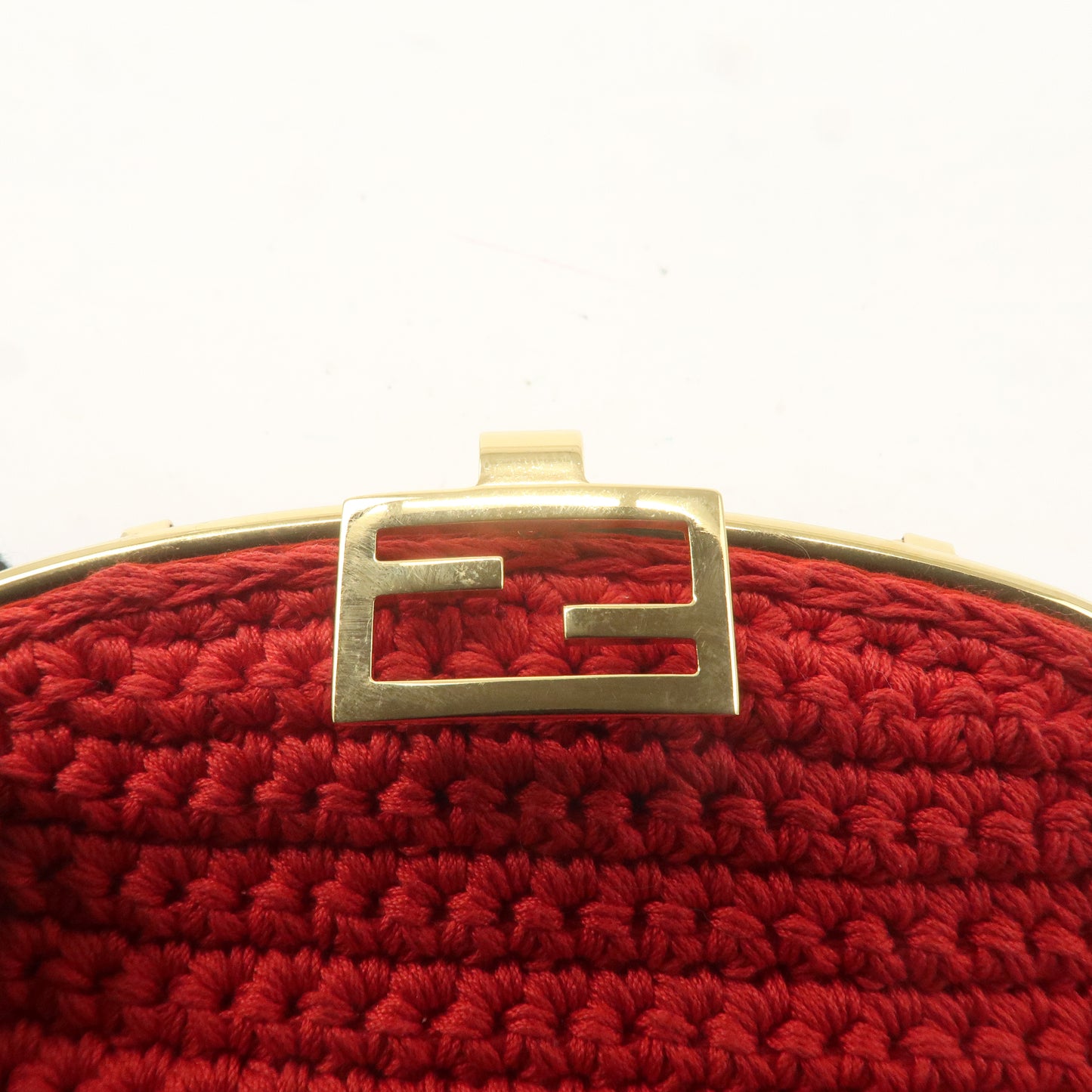 FENDI Baguette Knit Cell Phone Case Shoulder Bag Red 7AR966