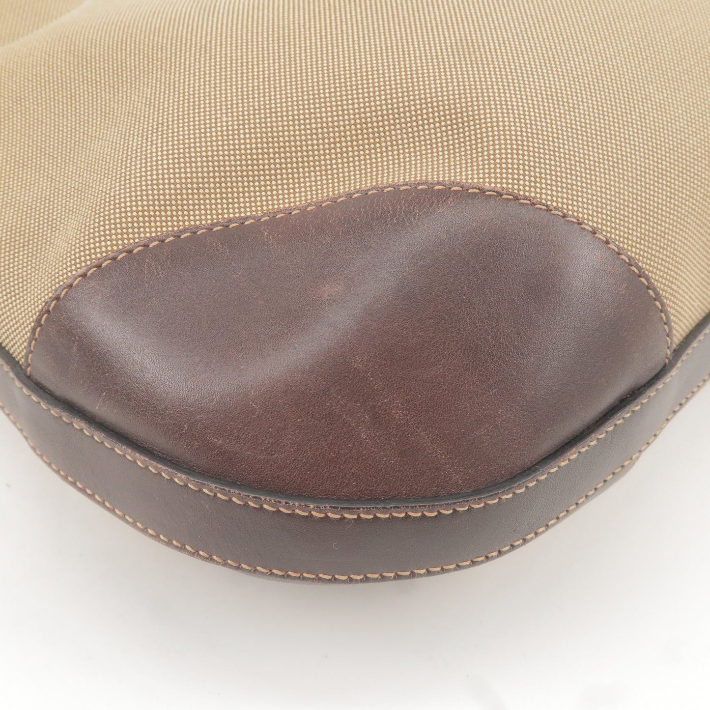 PRADA Logo Jacquard Leather Shoulder Bag Beige Brown