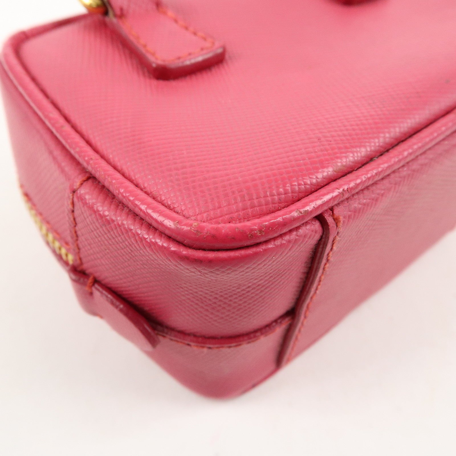 PRADA Logo Safiano Leather Mini Hand Bag Mini Pouch Pink