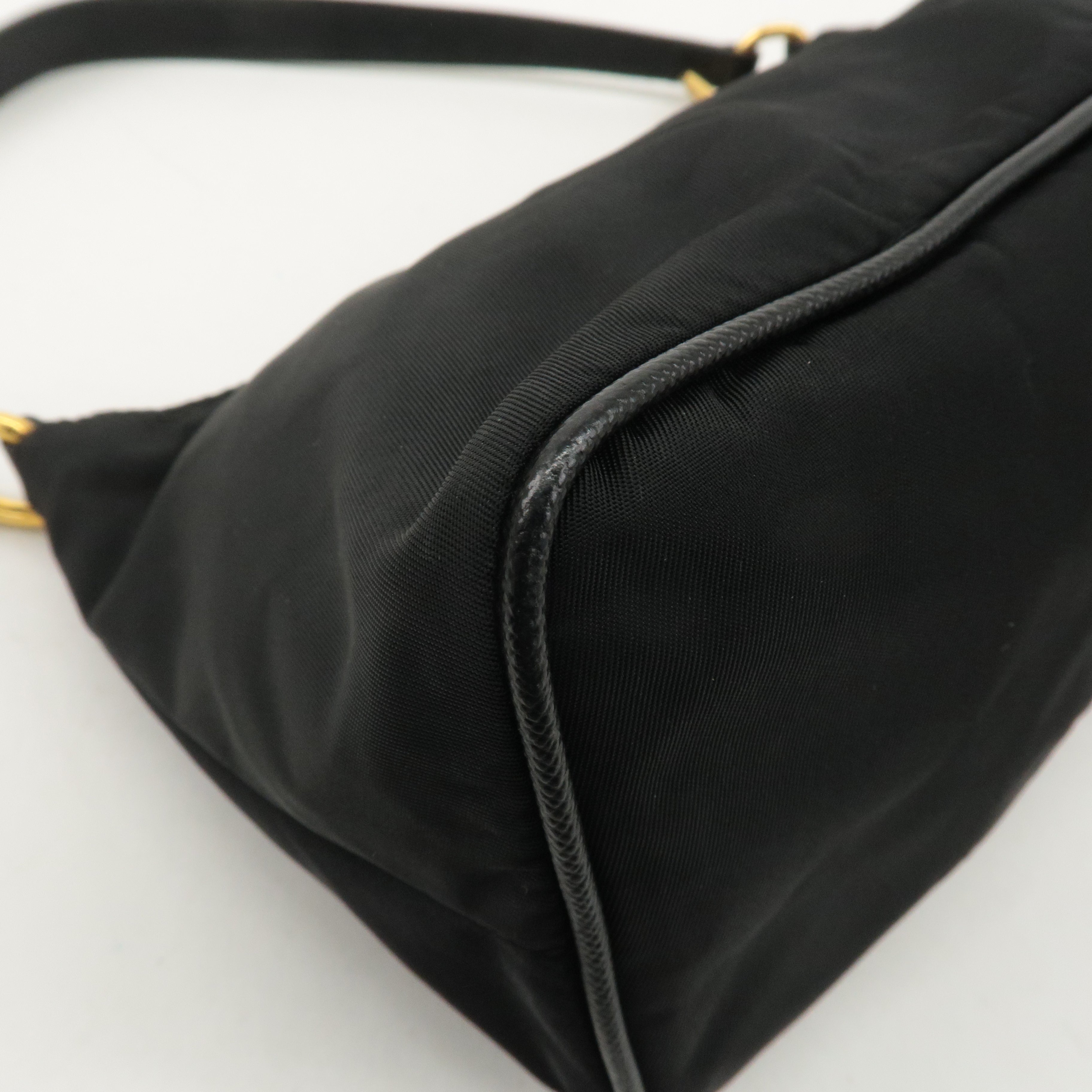 PRADA Logo Nylon Leather Hand Bag Shoulder bag Black