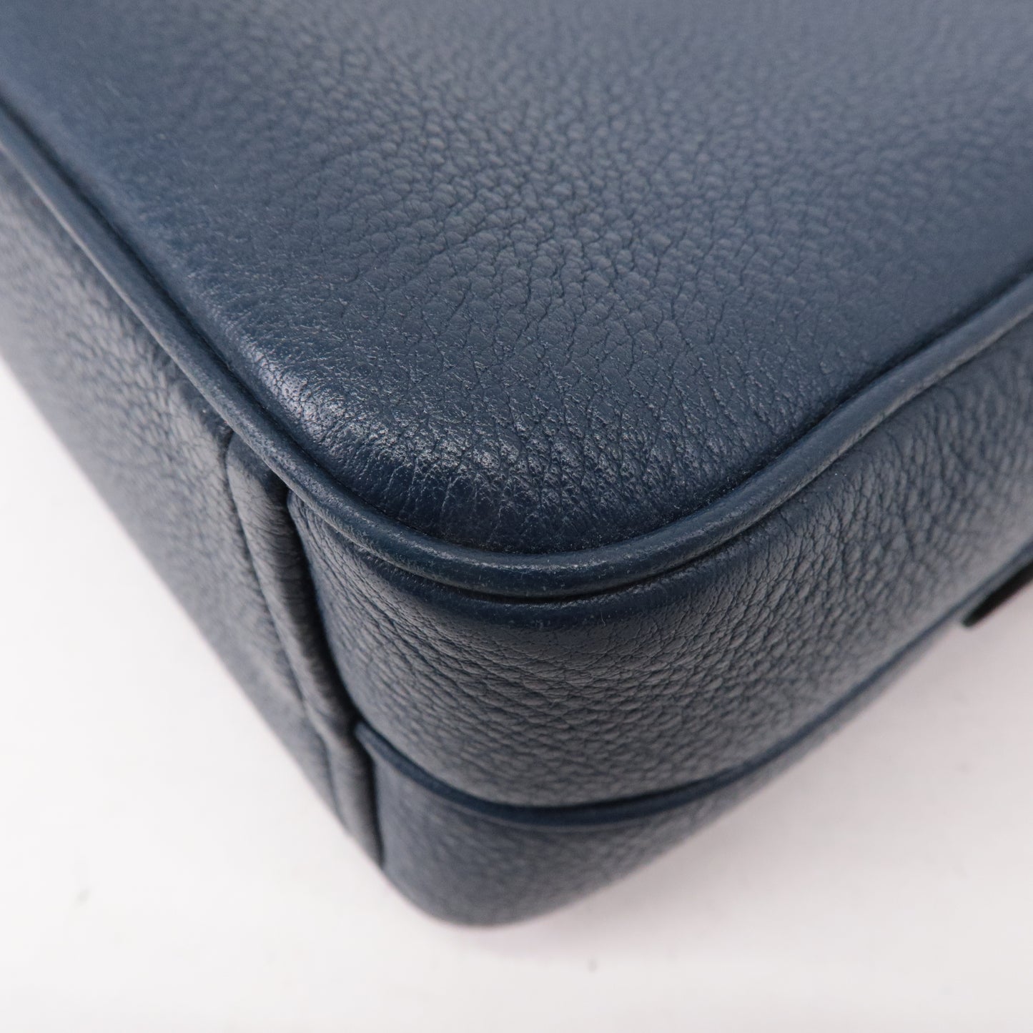 PRADA Logo Vitello Daino Leather Shoulder Bag Navy 1BH082