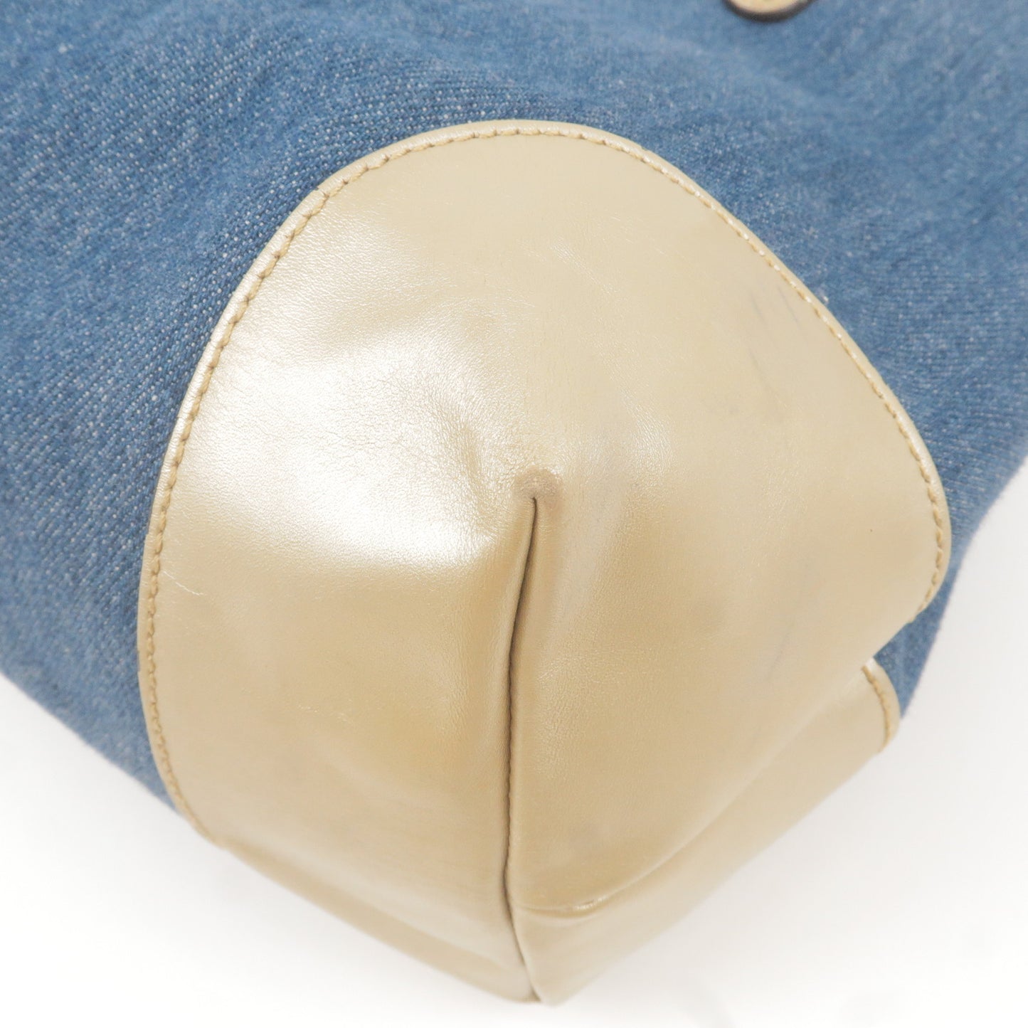 GUCCI Craft Denim Leather Tote Bag Japan limited Blue Gold 348715