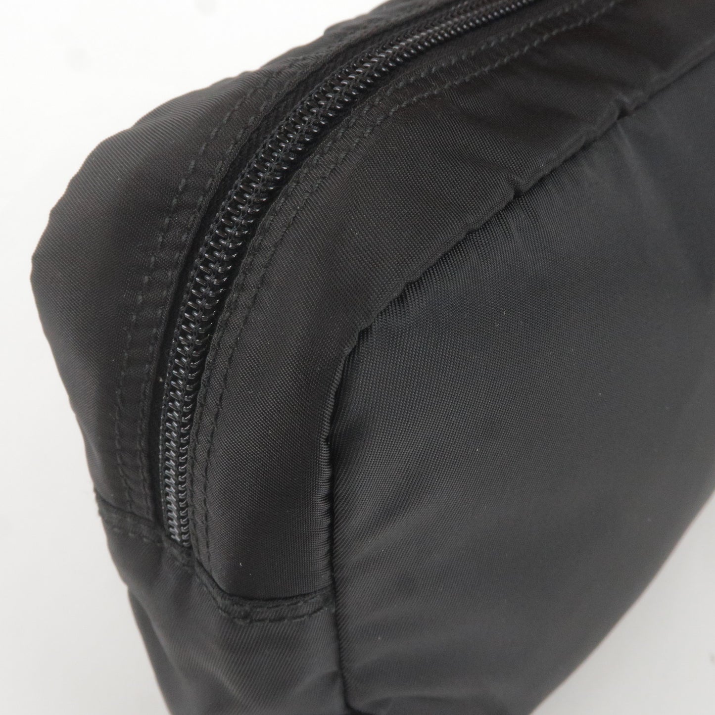 PRADA Logo Nylon Leather Pouch Cosmetic Bag NERO Black MV348