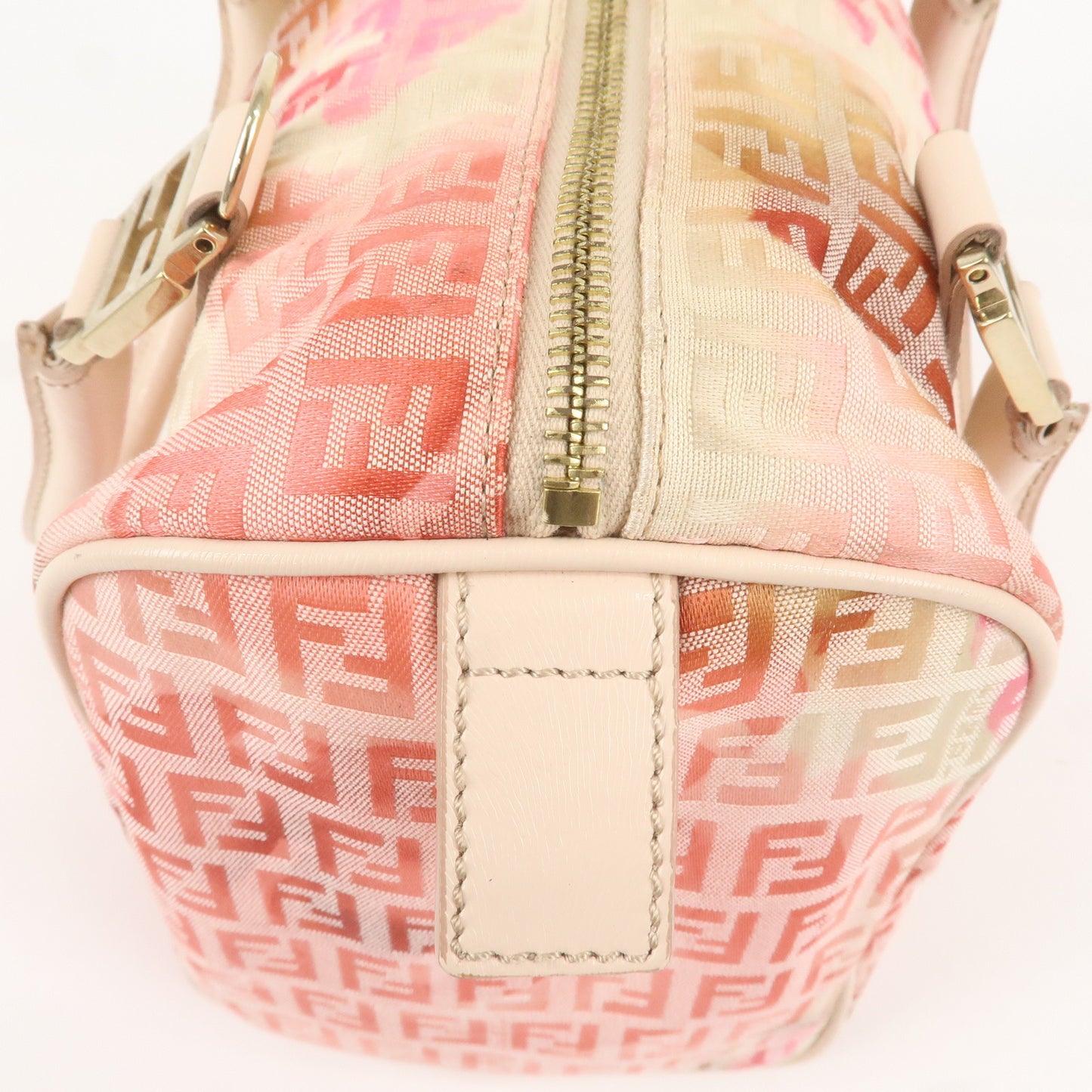 FENDI Zucchino Canvas Mini Boston Bag Ivory Beige Pink 8BL068