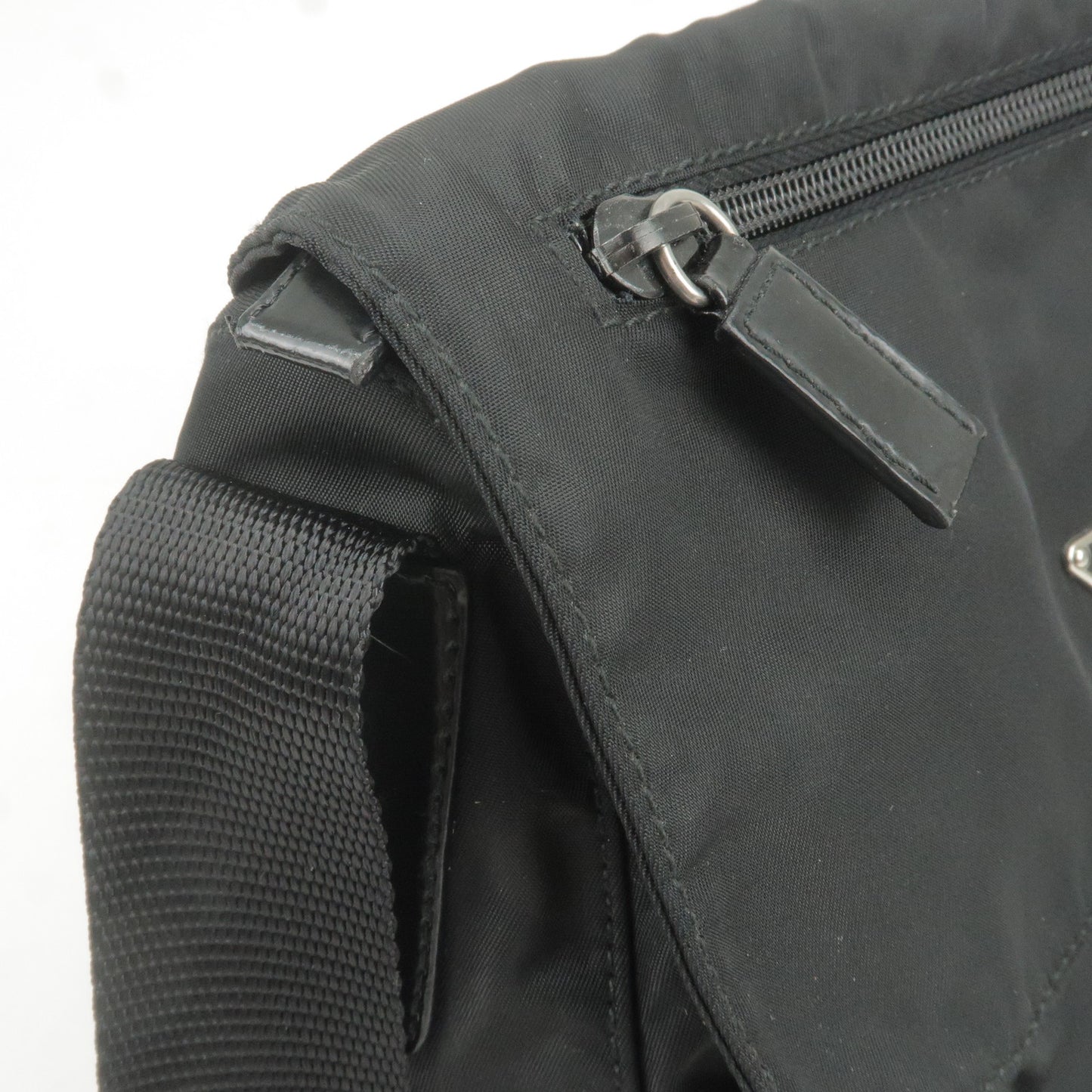 PRADA Logo Nylon Leather Shoulder Bag Purse Bag NERO Black