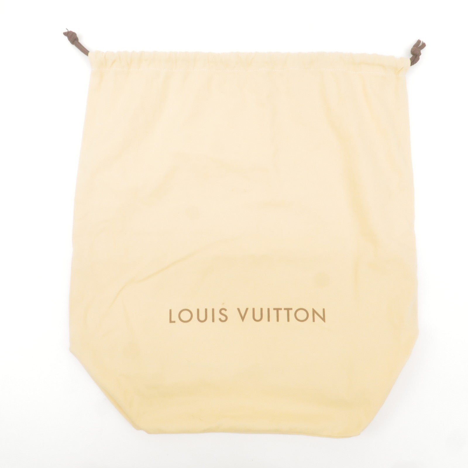 Louis Vuitton TAN WITH BROWN WRITING DRAWSTRING STORAGE BAG 15 3/4 X 9 IN