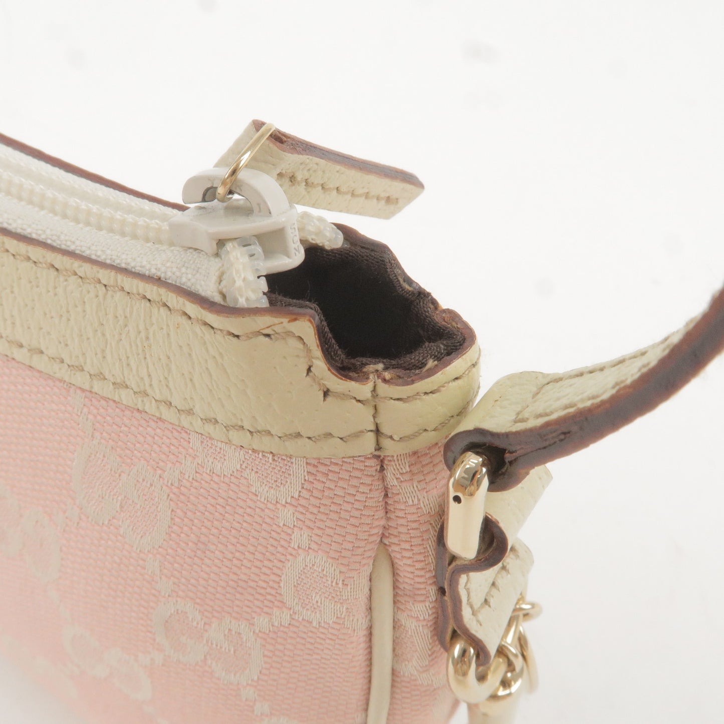 GUCCI GG Canvas Leather Hand Bag Pouch Pink Ivory 154432