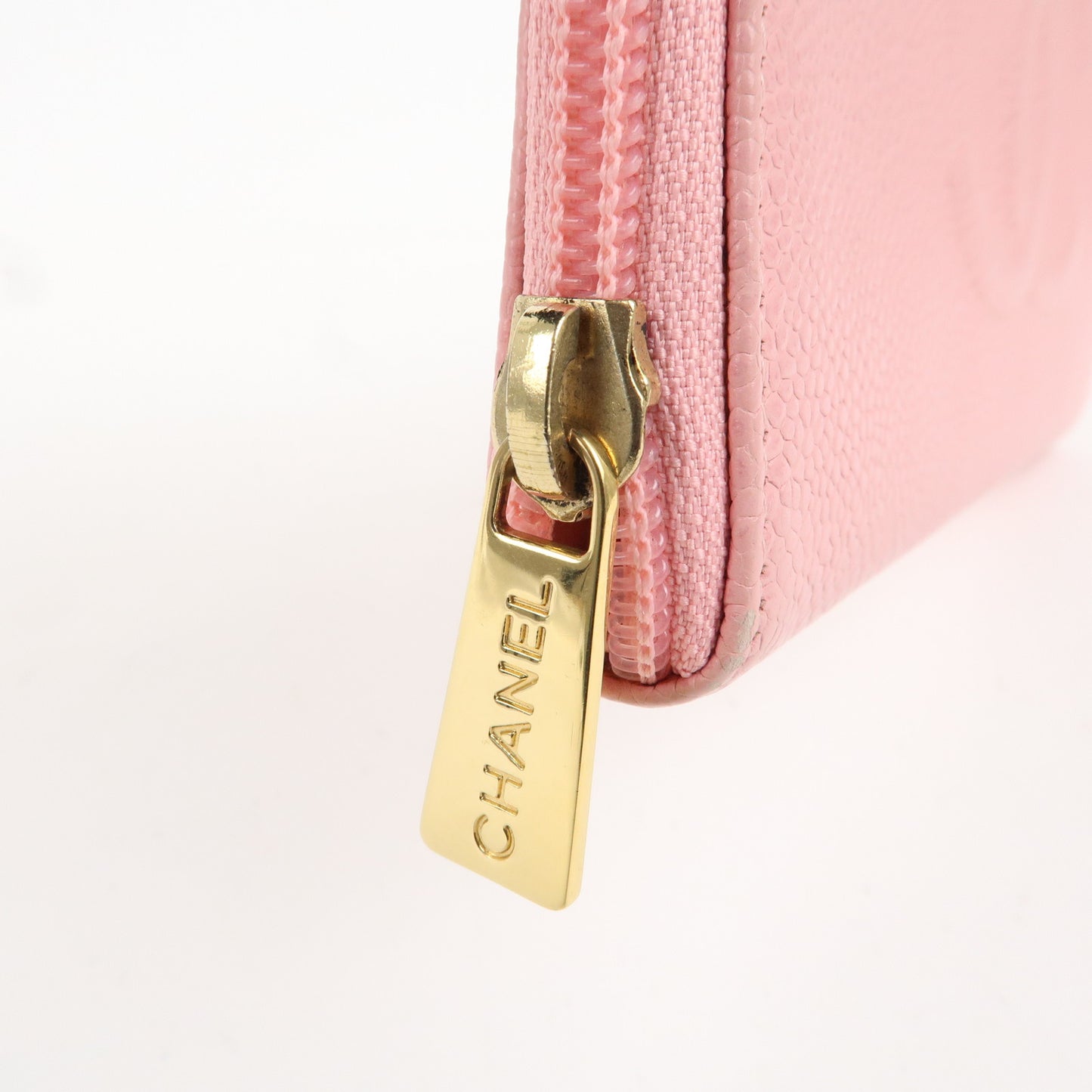 CHANEL Caviar Skin Round Zippy Long Wallet Pink A13228