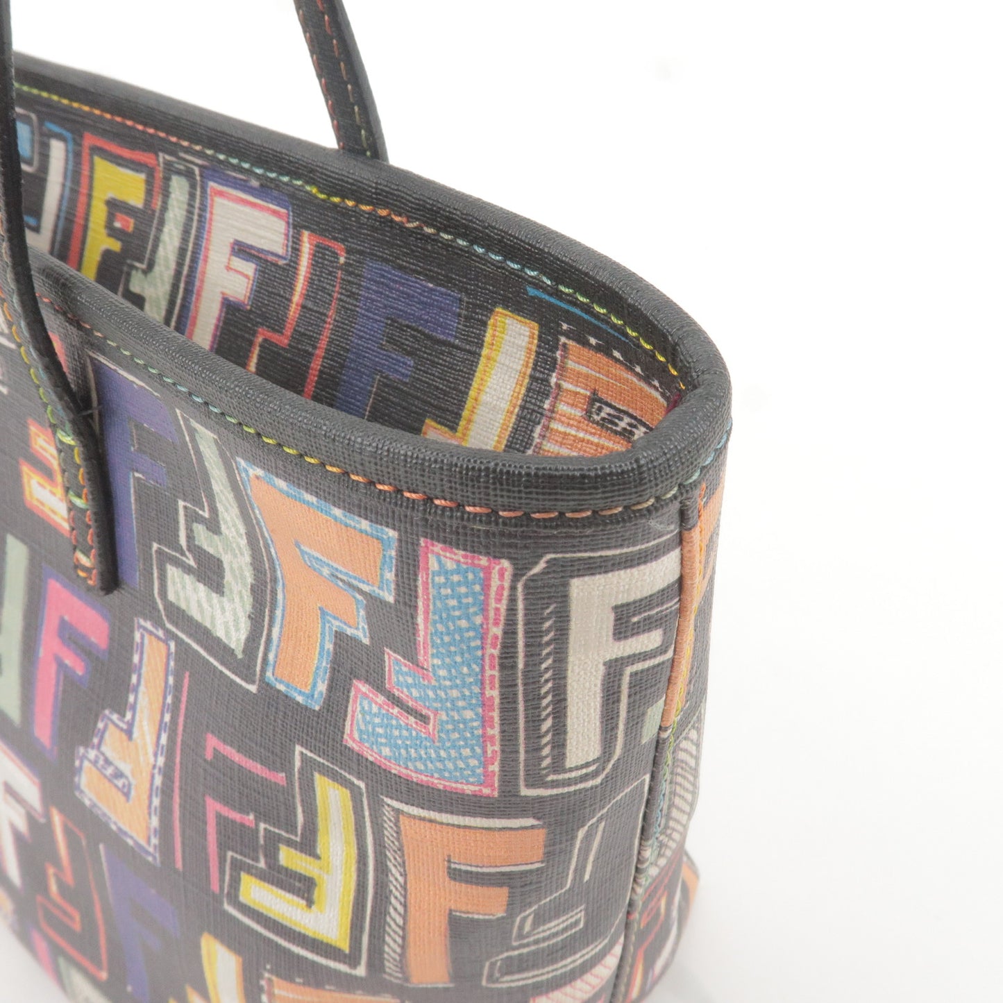FENDI Zucca Logo Print PVC Tote Bag Multi Color Black 8BH223