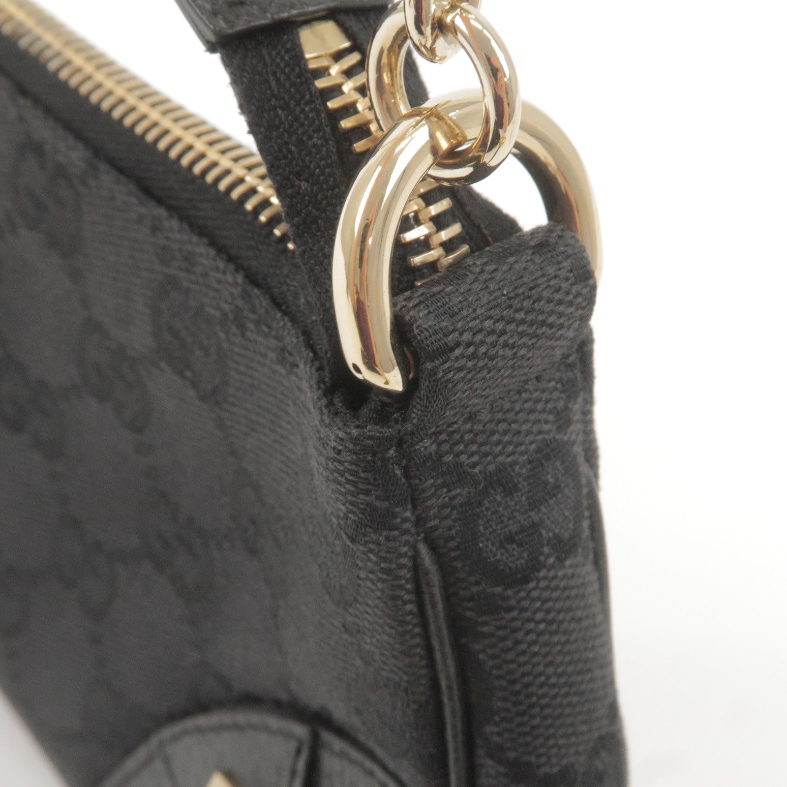 Gucci GG Monogram Canvas Brown Leather Gold Chain Pochette Clutch Shoulder  Bag