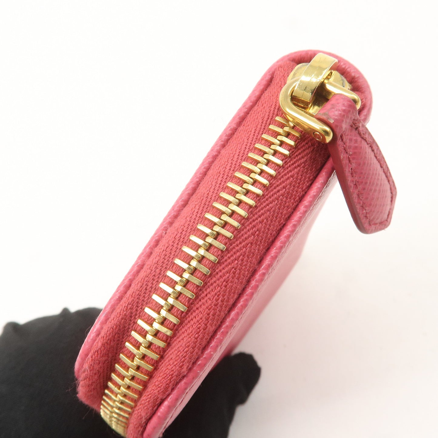 PRADA Logo Leather Zip Round Coin Case Card Case Pink