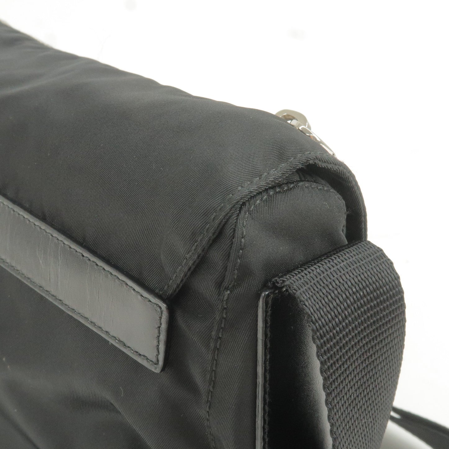 PRADA Logo Nylon Leather Shoulder Bag Hand Bag Black BT8994