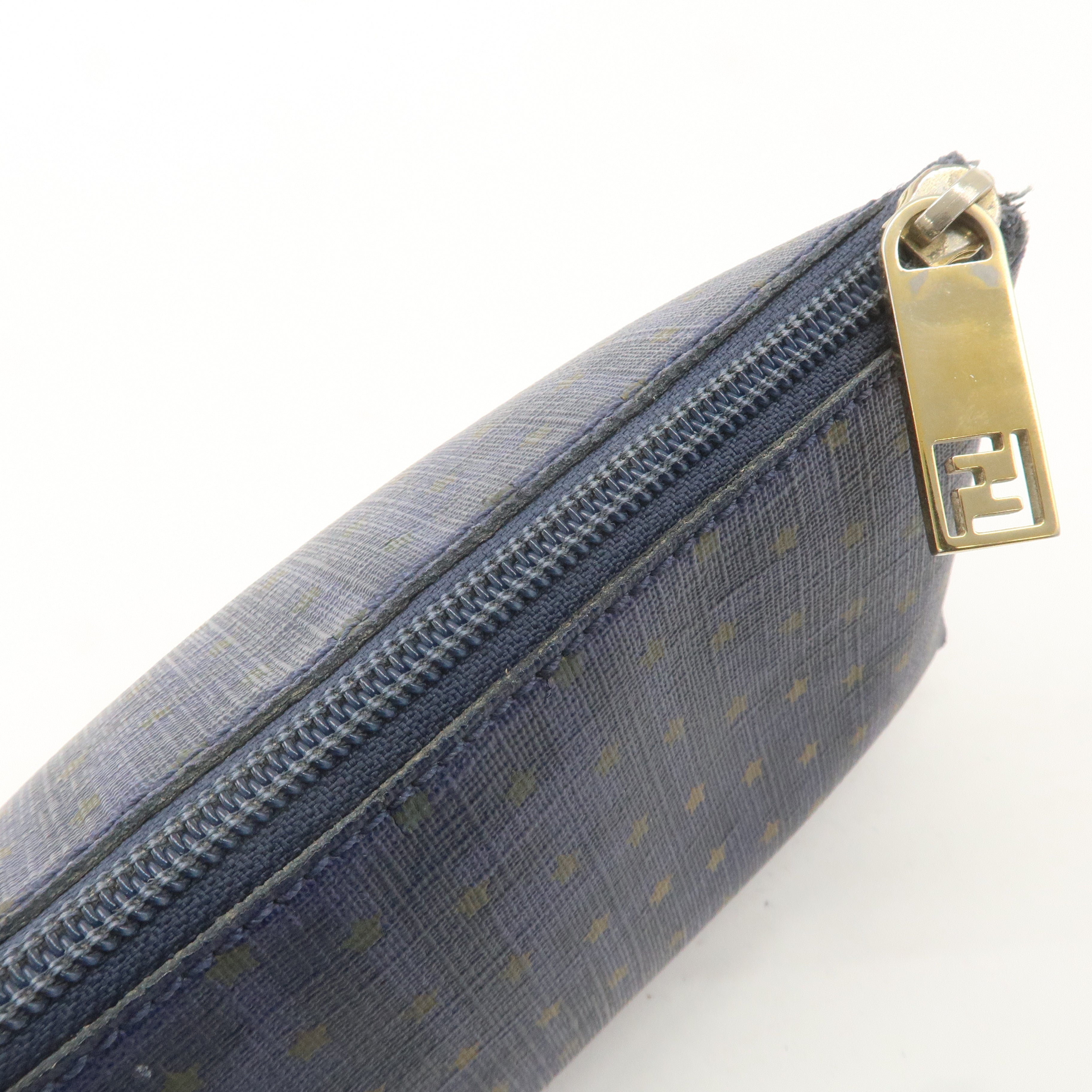 FENDI Zucca PVC Leather Star Print Cosmetic Pouch Navy 7N0038